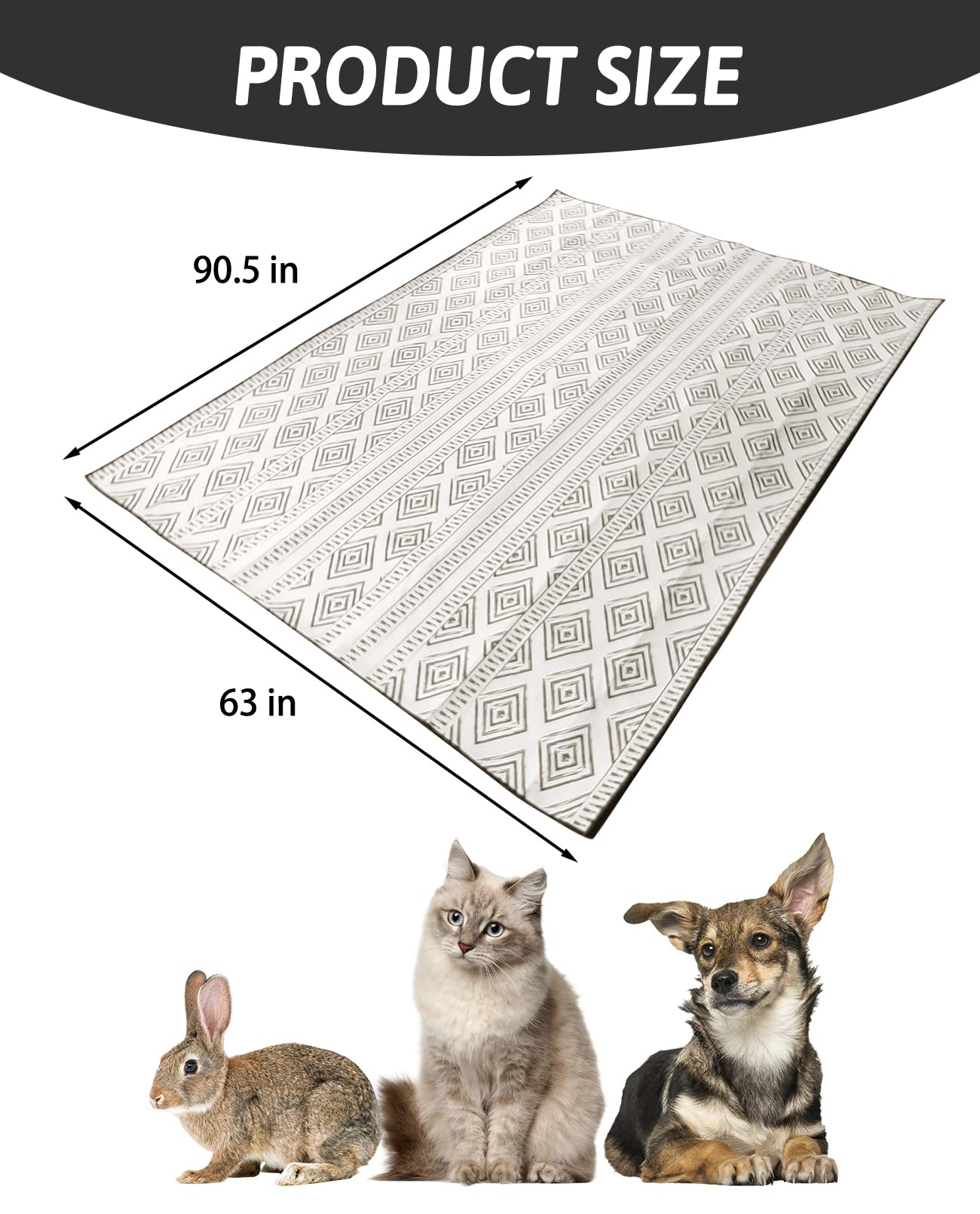 BNOSDM Washable Bunny Cage Liners - Large Non-Slip Rug 91" x 63" - Black/Grey Polyester for Rabbits, Chinchillas, and Cats