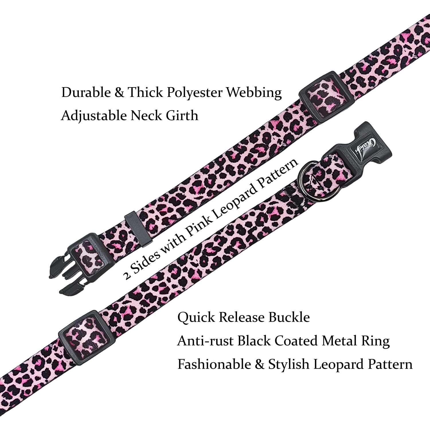 Olahibi Dog Collar Leash Set, Leopard Pattern, Polyester Material, Adjustable Collar And 5Ft Matching Leash, For Small Dogs.(S,