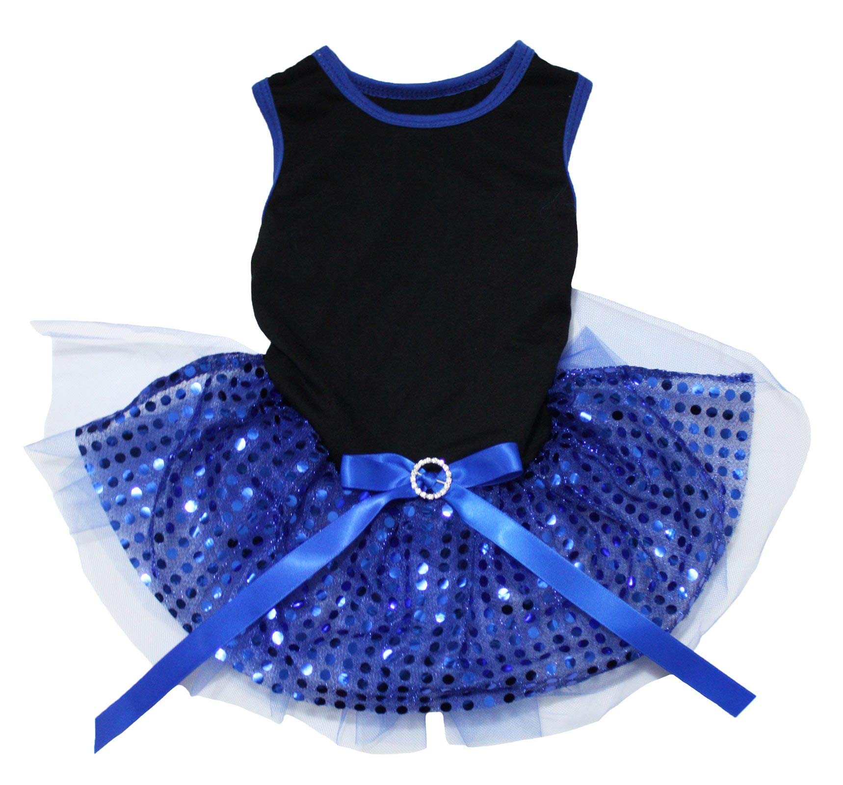 Petitebella Plain Sequins Tutu Puppy Dog Dress (Black/Blue, Xxx-Large)