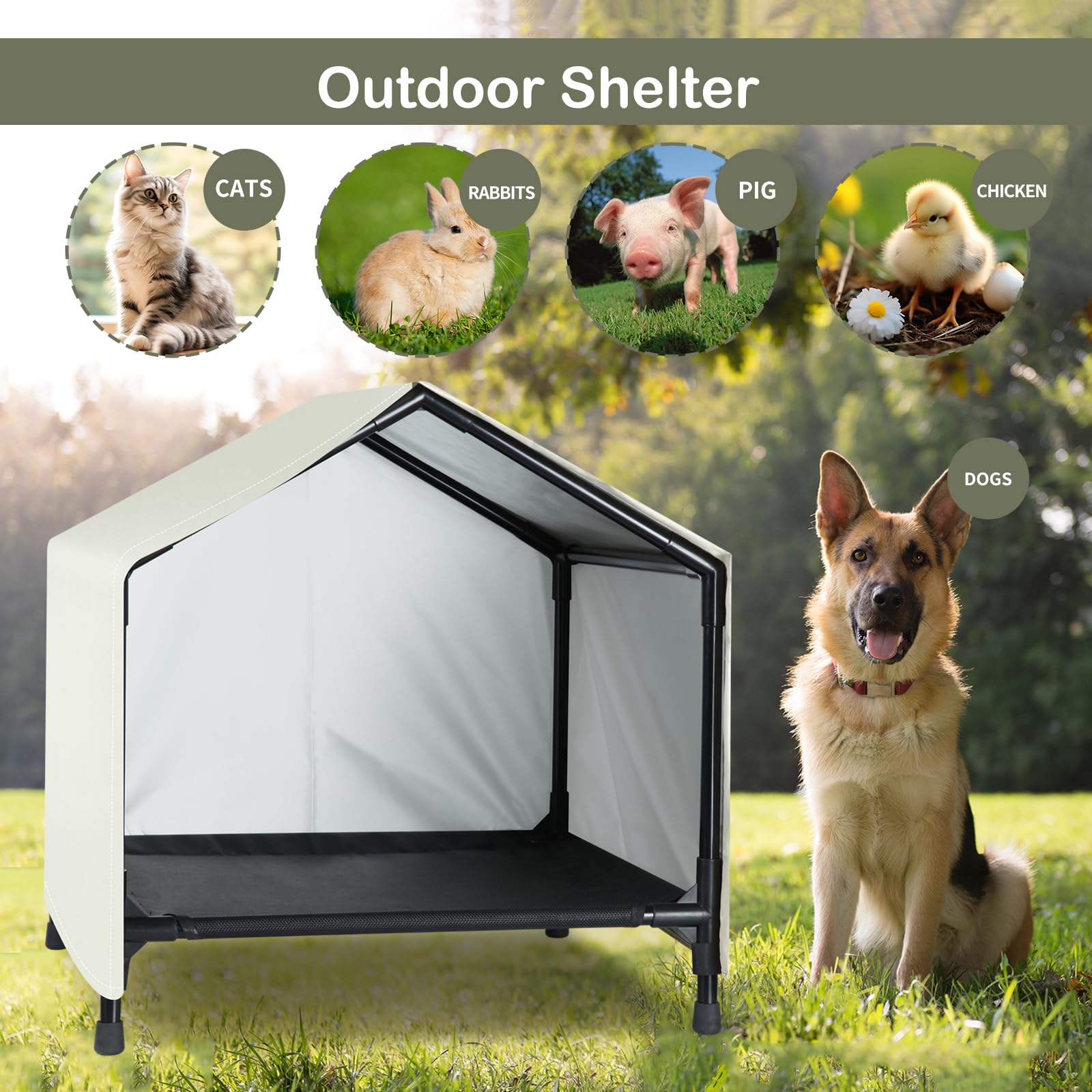 CAREDPETS Elevated Dog Bed House - Waterproof Canopy for Small Medium Dogs, 24" x 24", Gray
