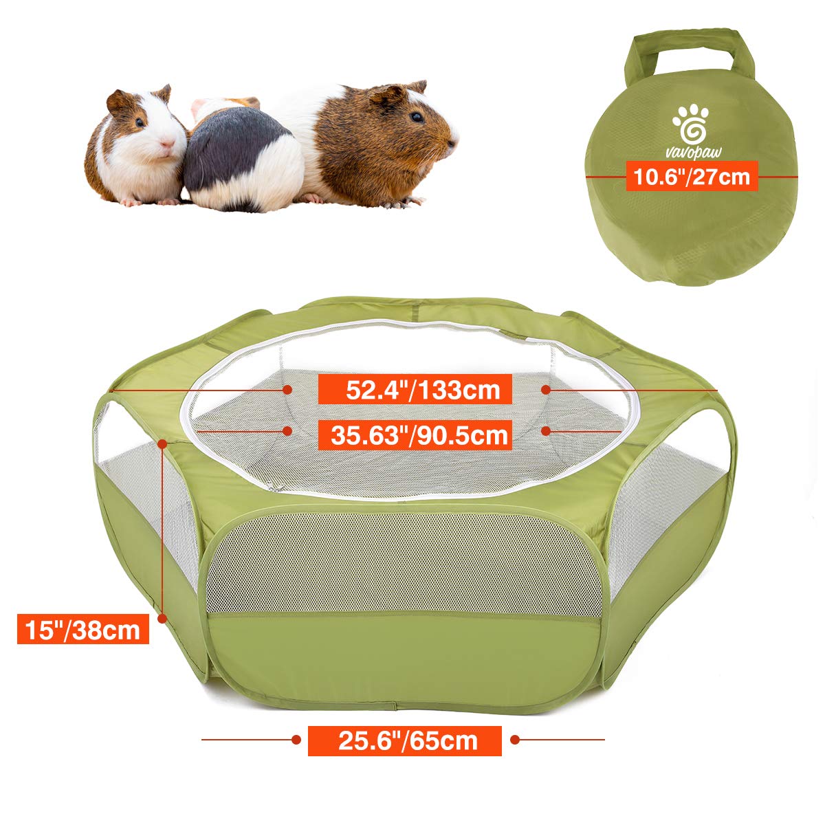 VavoPaw Small Animals Playpen, Waterproof Breathable Indoor Pet Cage Tent with Zipper Cover, Portable Outdoor Exercise Yard Fenc