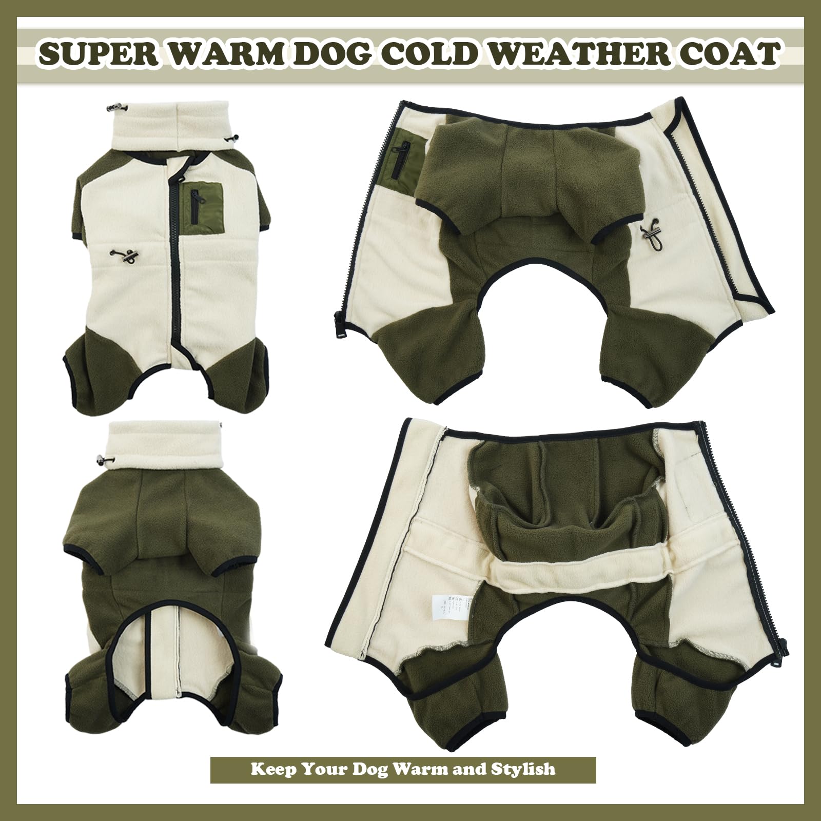 T'Chaque Dog Winter Coat Warm Polar Fleece Jacket, Pet Costumes For Medium Dogs Cold Weather Outfit Windproof Clothes, Removable