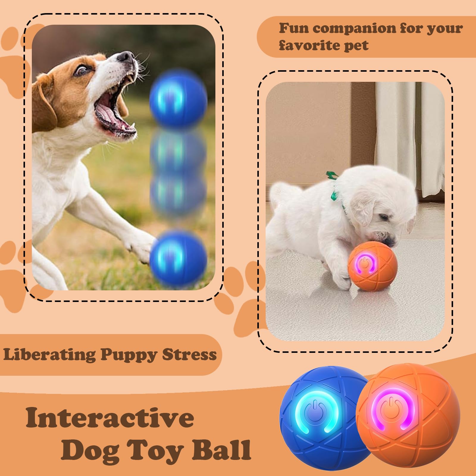 Smart Jumping Vibrating Interactive Dog Ball Self Moving Bouncing Ball Toy With Automatic Motion, Durable Chew Resistant Design