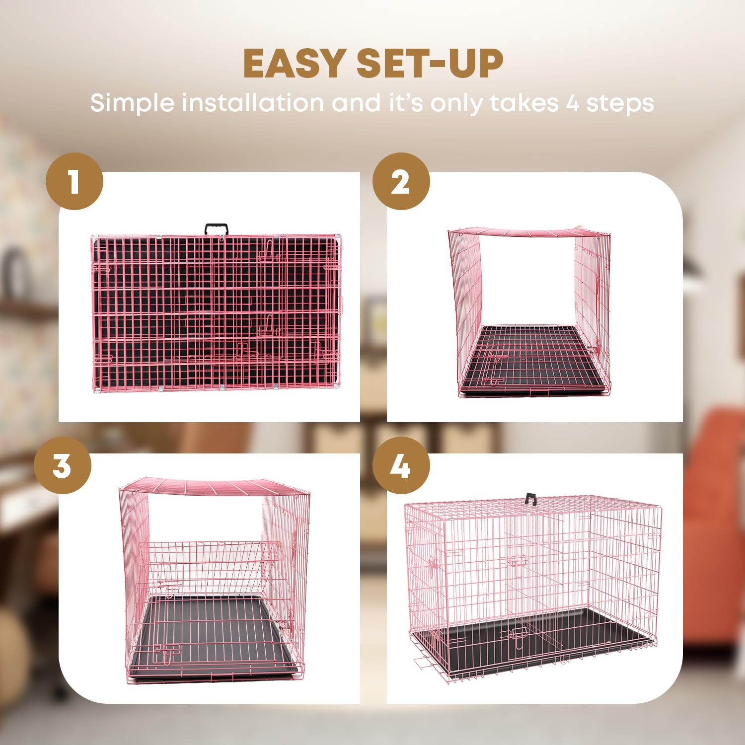 36,42,48 Inch Dog Crate for Large Dogs Dog Cage Dogs Kennel Pet Crate Folding Metal Pet Cage Double Door Leak-Proof Plastic Tray