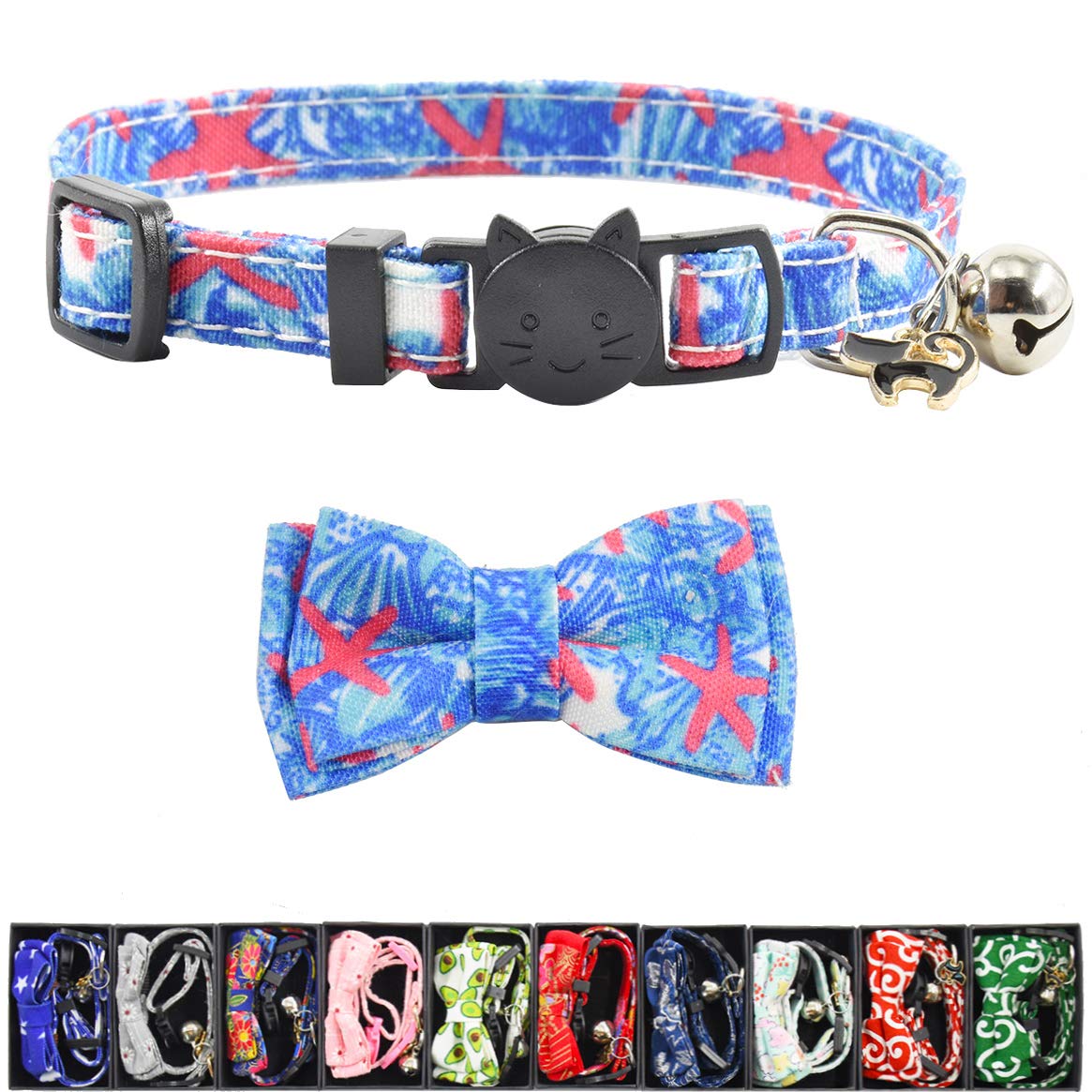 Bowtie Cat Collars Breakaway With Bell, Adjustable Cute Kitty Collars Safety Buckle Kitten Collar For Cat Puppy 7.5-11In (23)