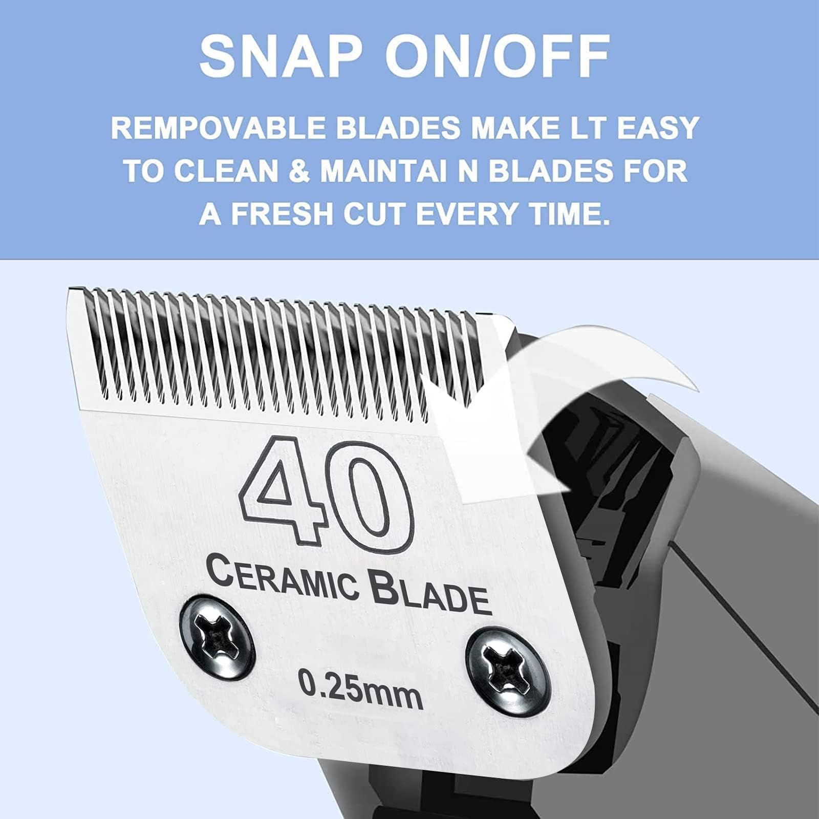 #40 Blades Dog Grooming Clipper Replacement Blades Compatible With Andis/Wahl/Oster Dog Clippers,Detachable Ceramic Blade & Stai