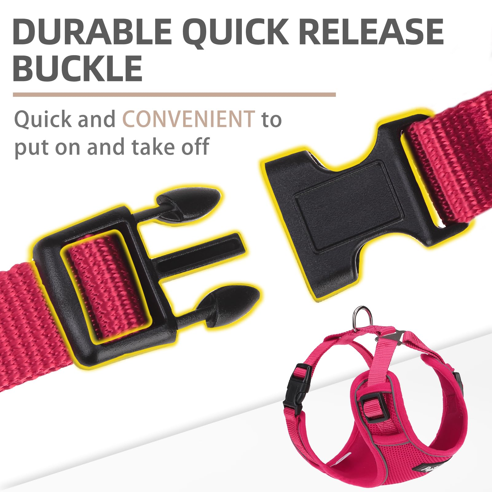 PUPTECK Small Dog Harness and Leash Set, No Pull Adjustable, Soft Mesh Vest, Size M, Fuchsia
