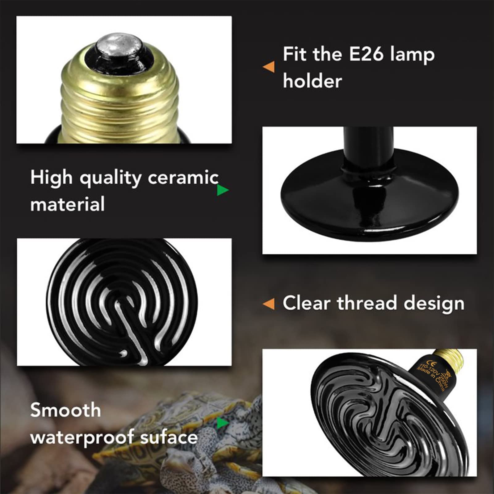 Simple Deluxe 25W Ceramic Heat Emitter Reptile Heat Lamp Bulb No Light Emitting Brooder Coop Heater for Amphibian Pet & Incubati