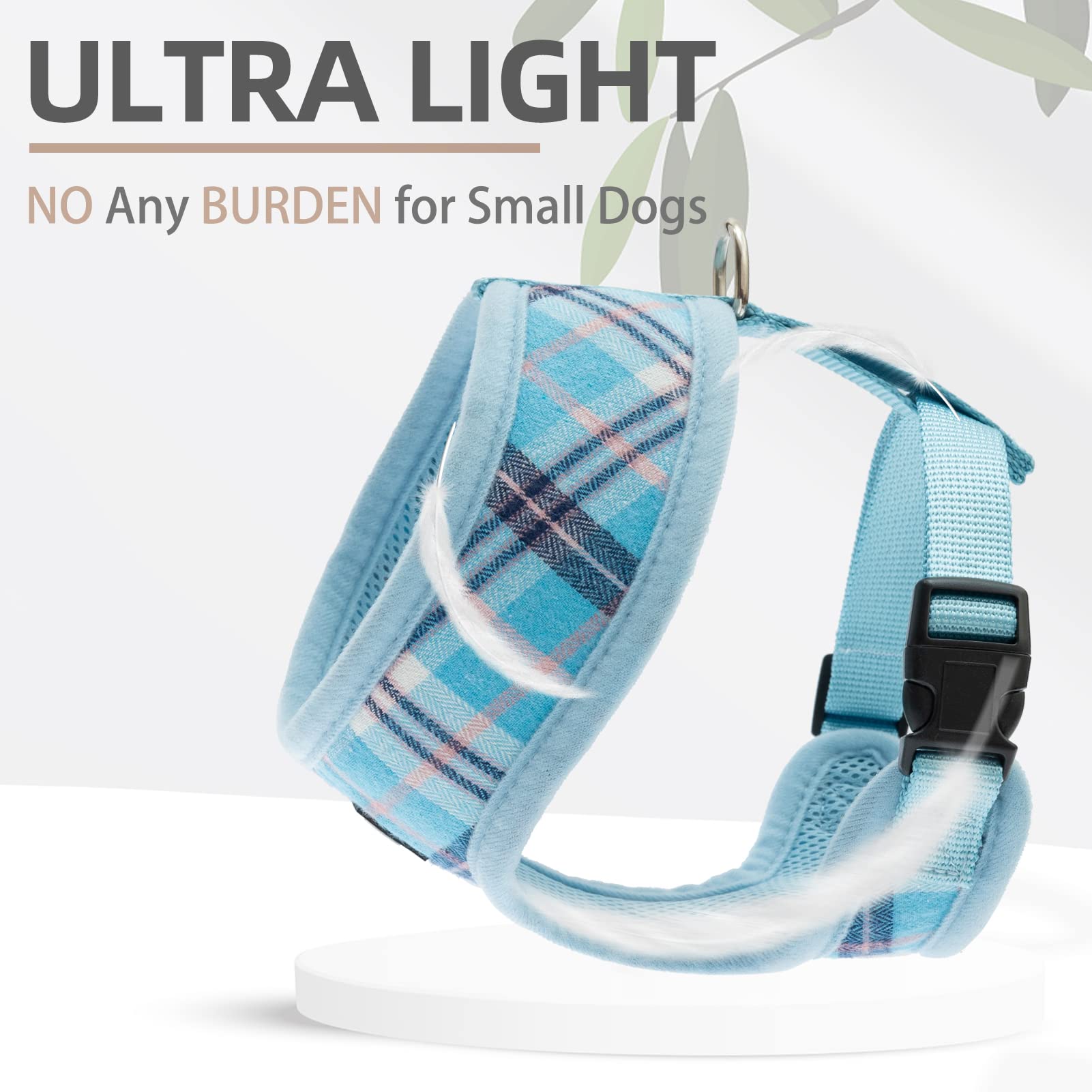 Pupteck Soft Mesh Dog Harness And Leash Set Pet Puppy Cat Comfort Padded Vest No Pull Harnesses, Light Blue, L