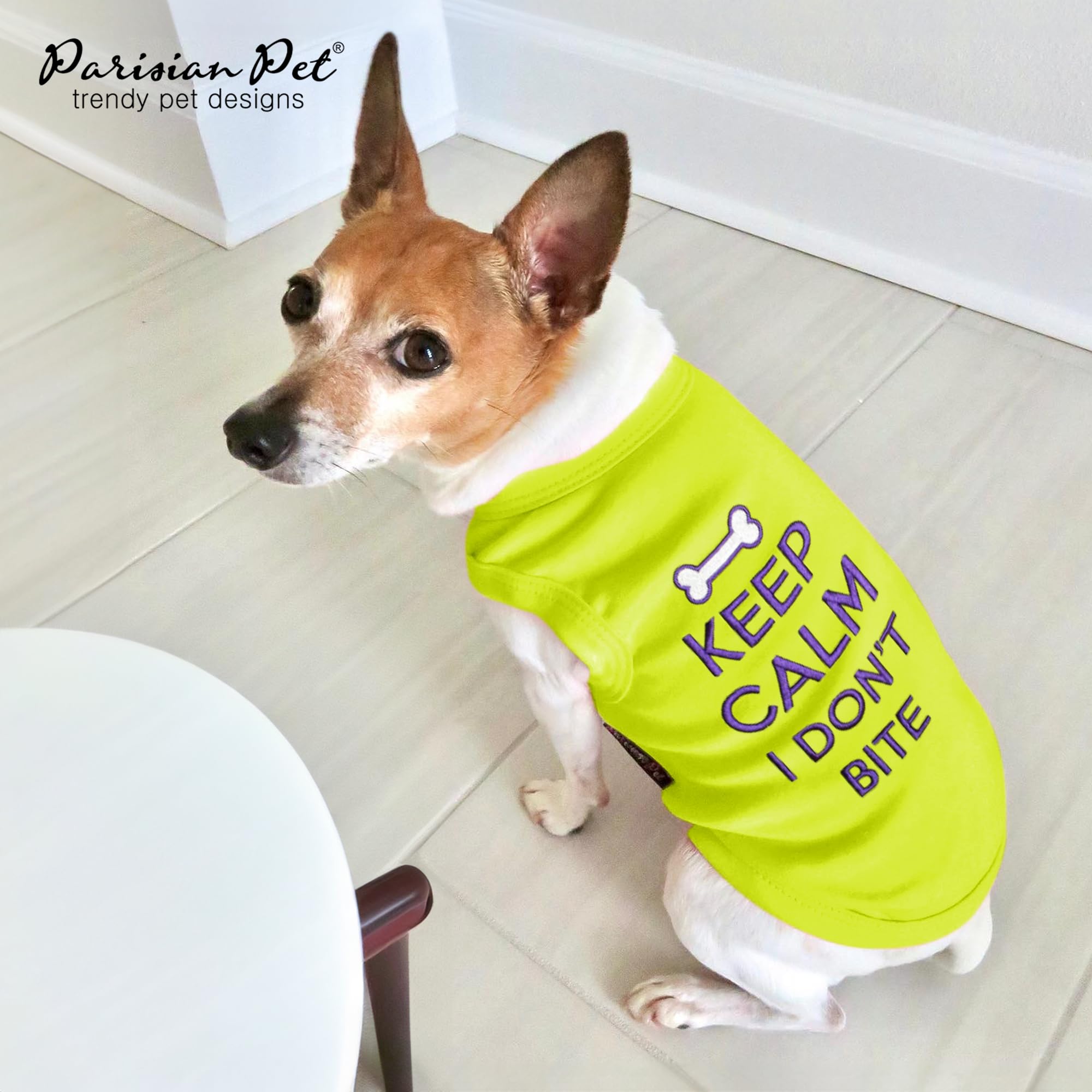 Parisian Pet Dog Tshirt - Embroidered Keep Calm I Dont Bite Dog Clothes - Breathable And Lightweight Pet Vest - Sleeveless Tee S