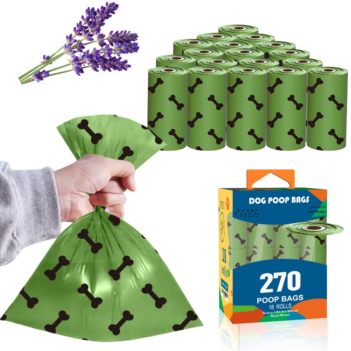 Strong Green Leak Proof Waste Bag for Dogs-270 Large Poop Bags,Biodegradable Dog Poo Bags with Corn Starch Blended Compostable B