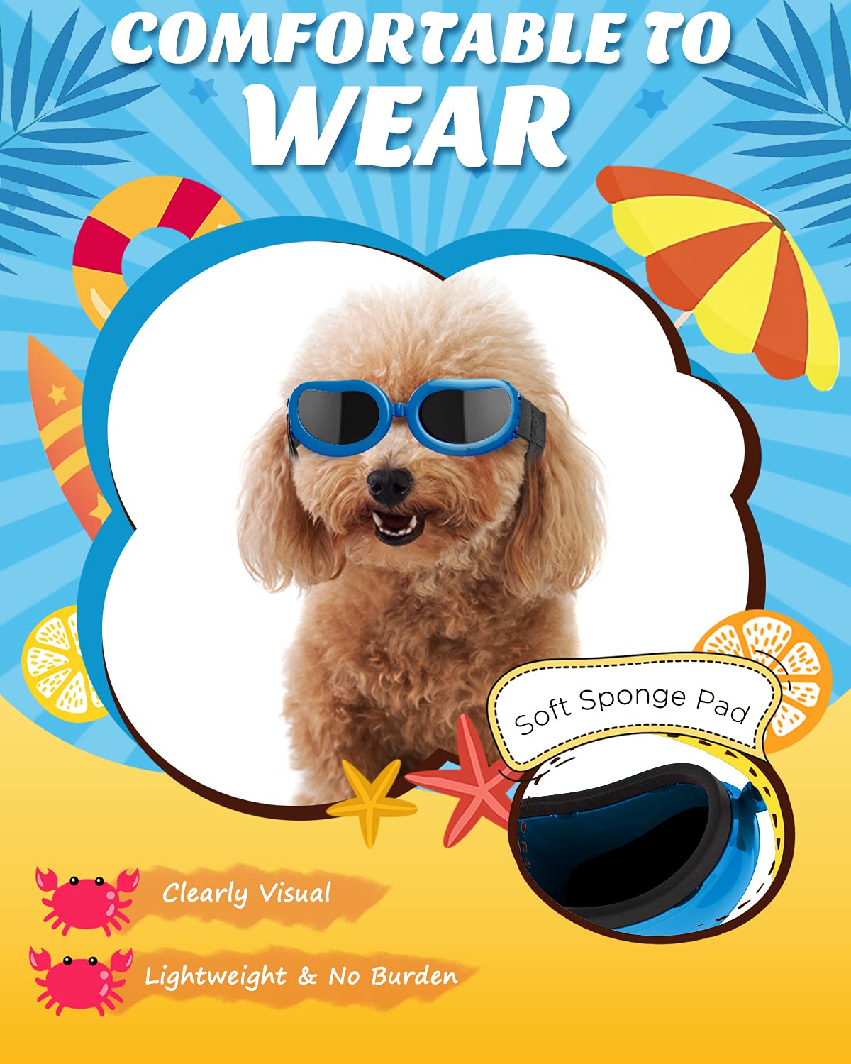 Lewondr Dog Sunglasses Small Breed, Dogs Goggles Uv Protection Doggles For Small Dogs Doggie Eye Protection With Adjustable Stra