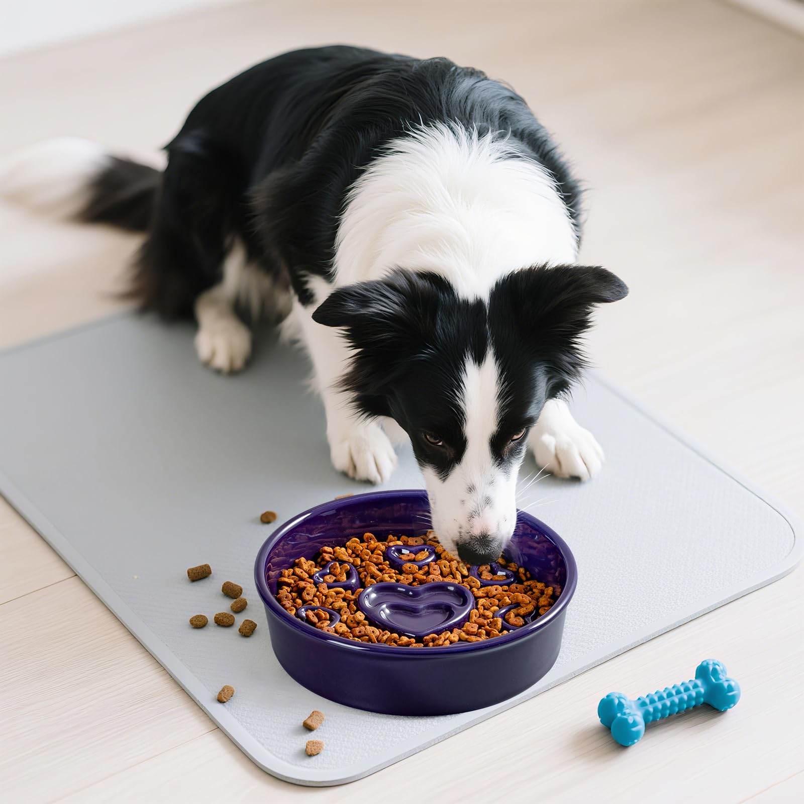 Buyank Ceramic Slow Feeder Dog Bowl, 4-Cup Anti-Slip Puzzle Feeder for Medium/Large Dogs, Indoor/Outdoor Pet Bowl for Fast Eater