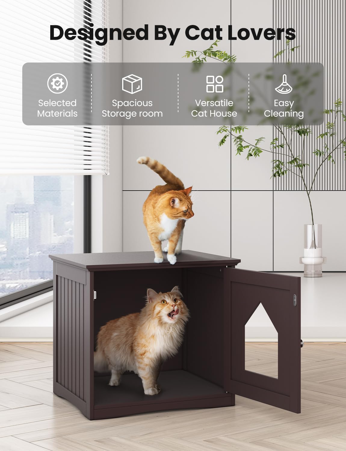 Happaws Cat Litter Box Enclosure Furniture, Modern Hidden Cat Litter Box Enclosure, Sturdy Wooden Night Stand & Cat House Side T