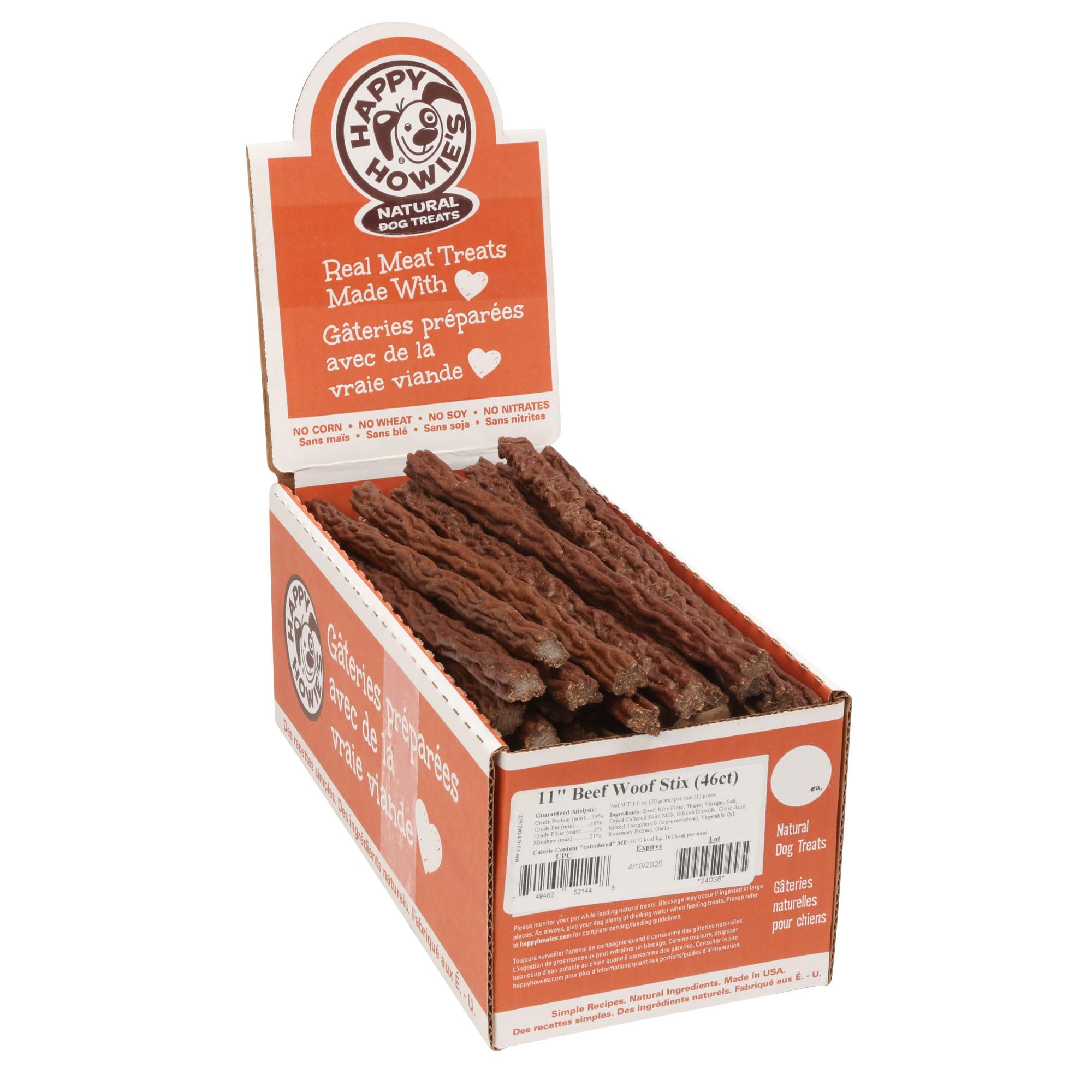 Happy Howies Woof Stix - Healthy Dog Treats, Flavorful Slow Cooked Beef Stick, Natural Ingredients, Hormone Free - Beef, 46 Cou