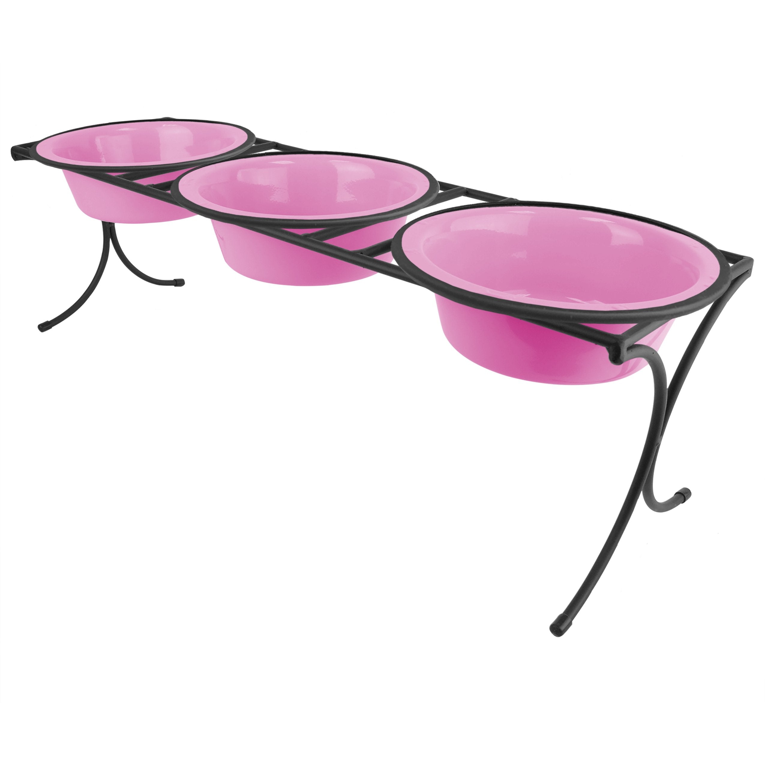 Platinum Pets Bistro Triple Diner Feeder with Stainless Steel Dog Bowls, XLarge, Cotton Candy Pink