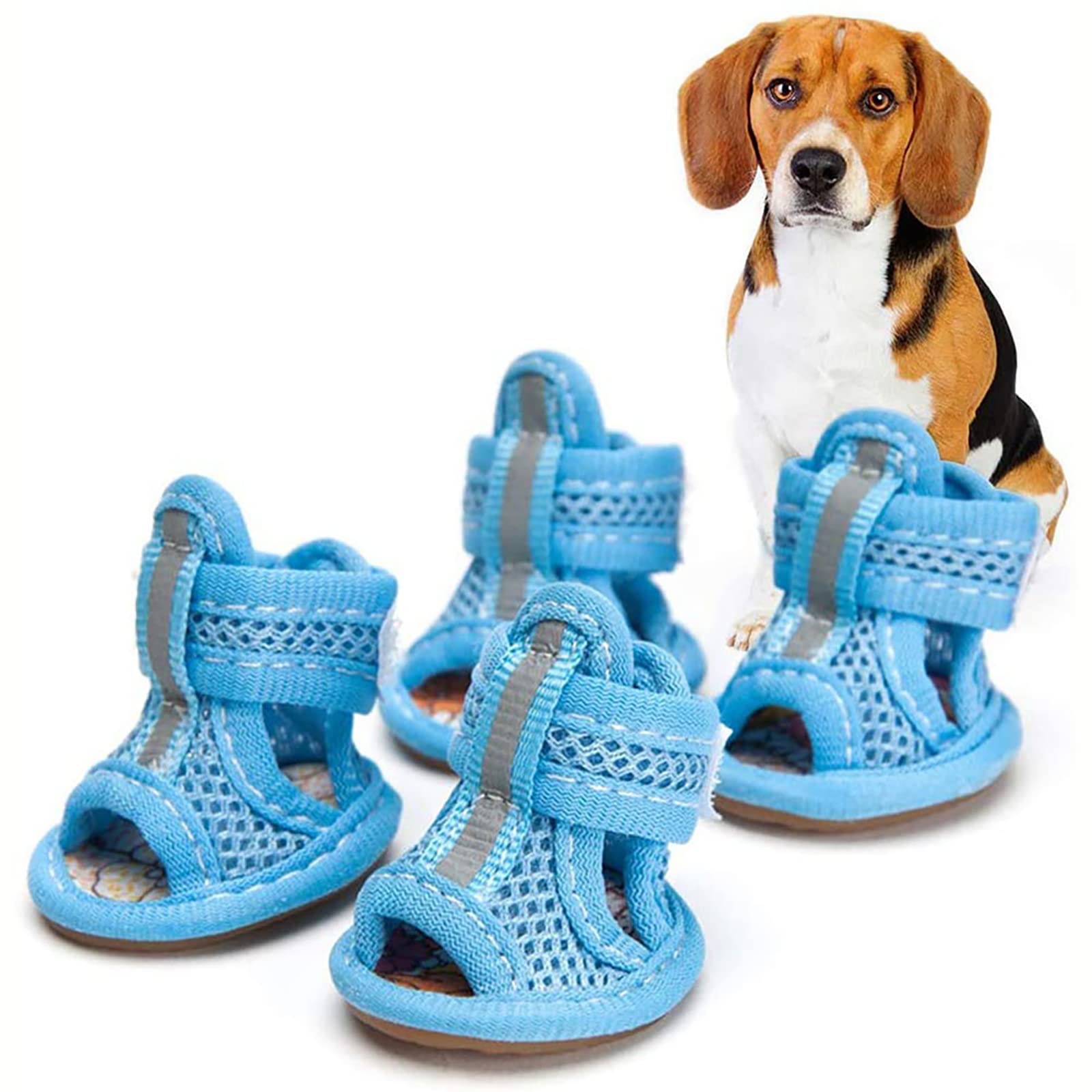 Breathable Mesh Dog Sandals For Summer, Puppy Paw Protectors, Outdoor Pet Sandals For Small Dogs Blue Size 1