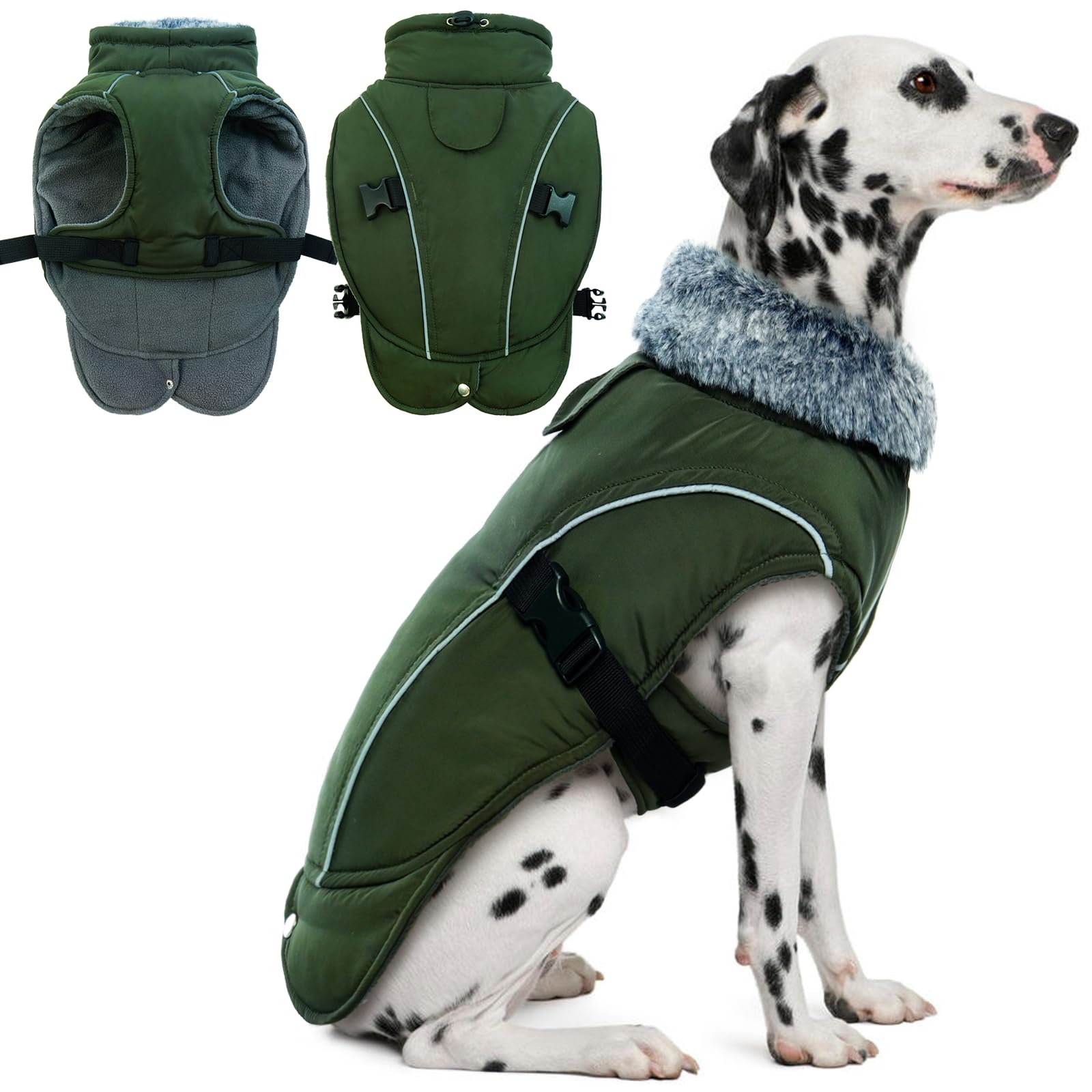 Dentrun Dog Winter Warm Coat - Windproof Cozy Jacket, Thick Fleece Vest, Water Repellent, Reflective, Small To Large Dogs