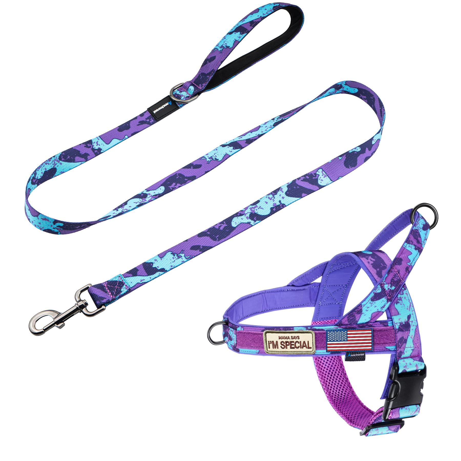 Annchwool No Pull Dog Harness With Padded Handle+5 Ft Leash,Escape Proof And Quick Fit To Adjust Dog Harness,Easy For Training W