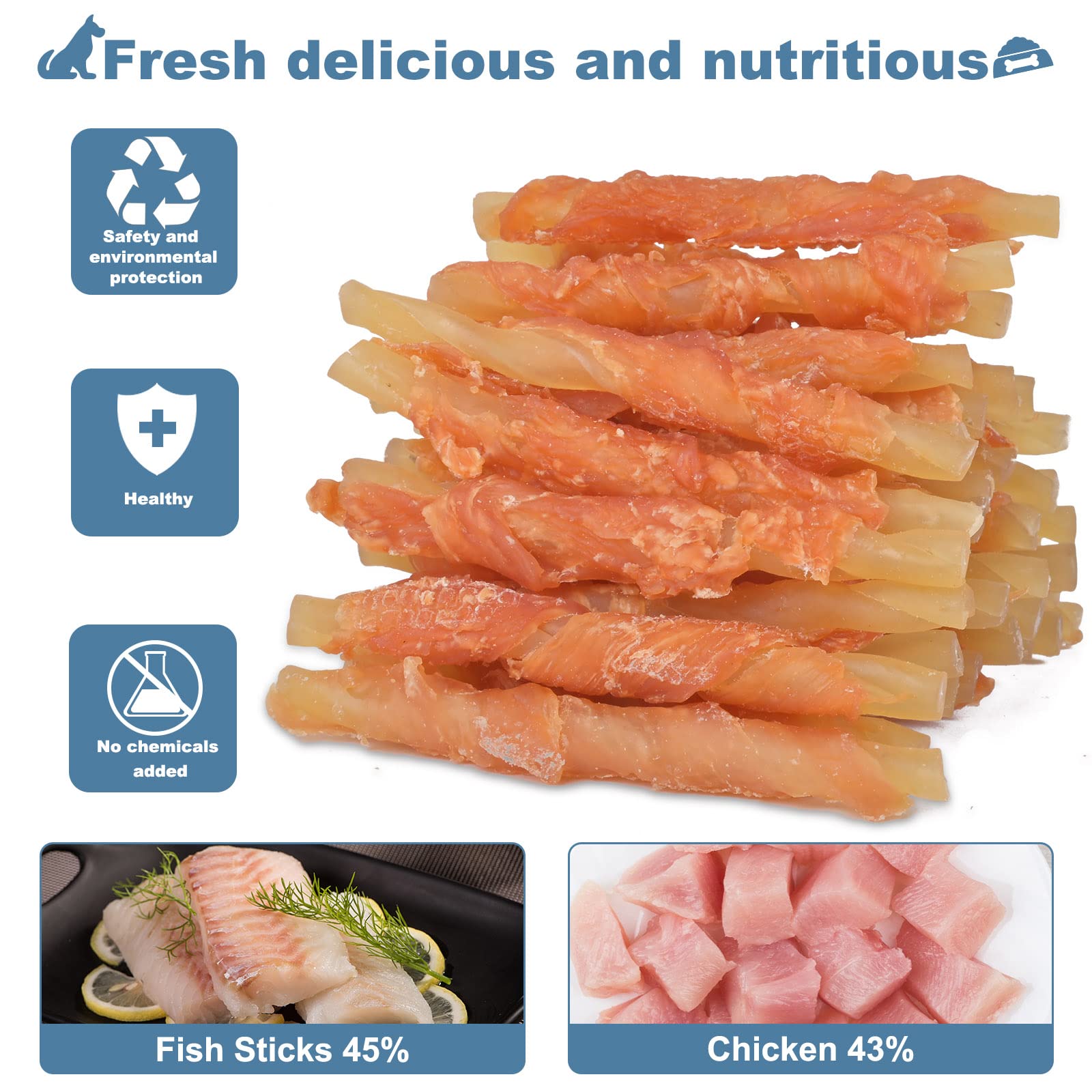 Pawant Dog Treats Soft Chews - Rawhide Free Chicken Wrapped Cod Sticks, 8 oz for Puppy Training Snacks