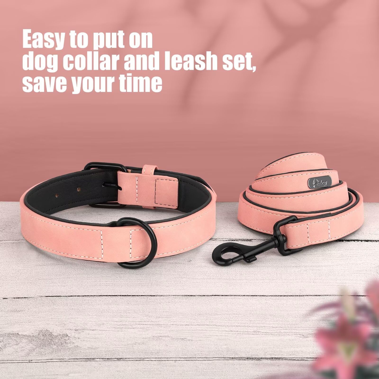 Didog Soft Padded Leather Dog Collar And Leash Set, Heavy Duty Dog Lead And Collar Set With Metal Buckle, Breathable Pet Collars