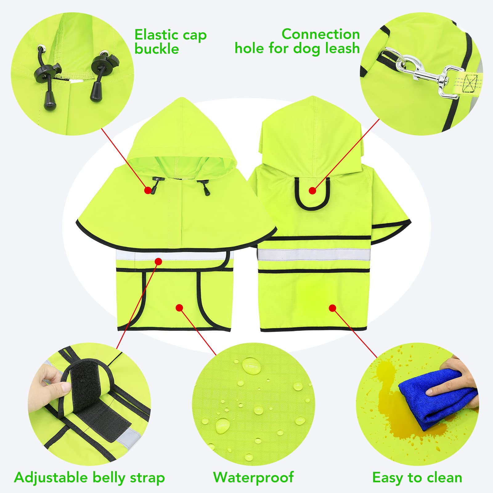 Domagiker Adjustable Dog Raincoat With Hood - Waterproof Lightweight Pet Rain Coats, Reflective Dog Rain Jacket & Poncho Slicker