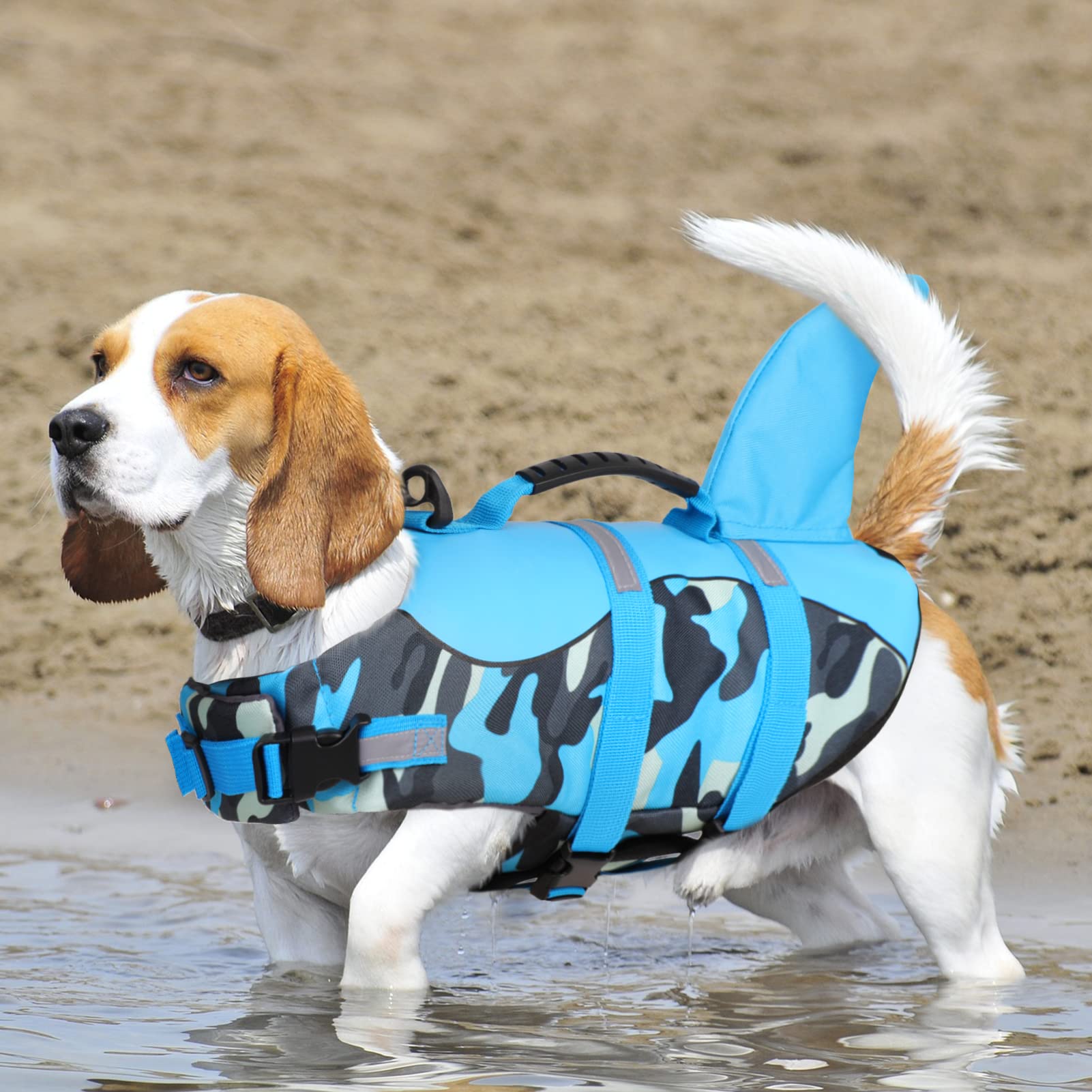 Queenmore Dog Life Jacket Ripstop Dog Shark Safety Vest Adjustable Preserver With High Buoyancy And Durable Rescue Handle For Sm
