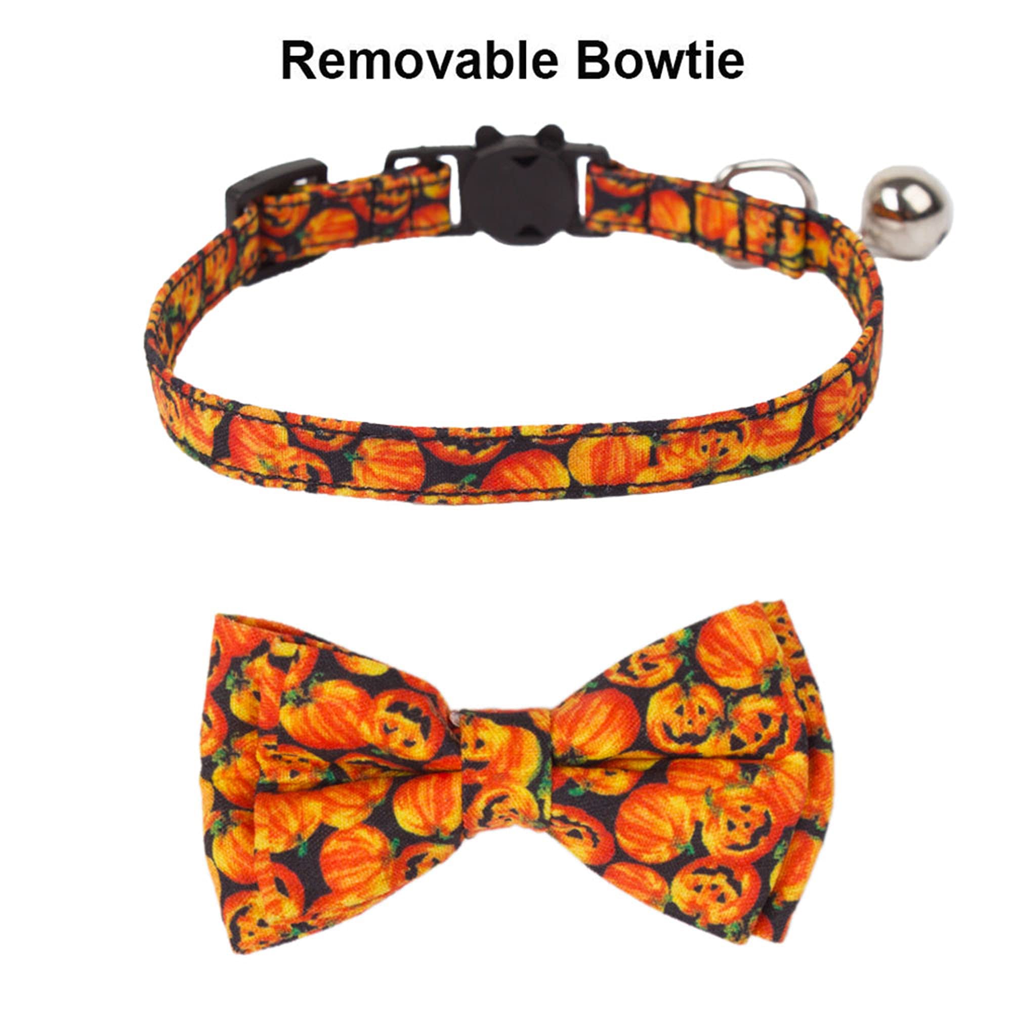 Adoggygo Halloween Cat Collar Breakaway With Bowtie Bell - 2 Pack Kitten Collar Skull Pumpkin Cat Collars With Removable Bowtie Cat Bow Collar For Cat Kitten (Halloween)