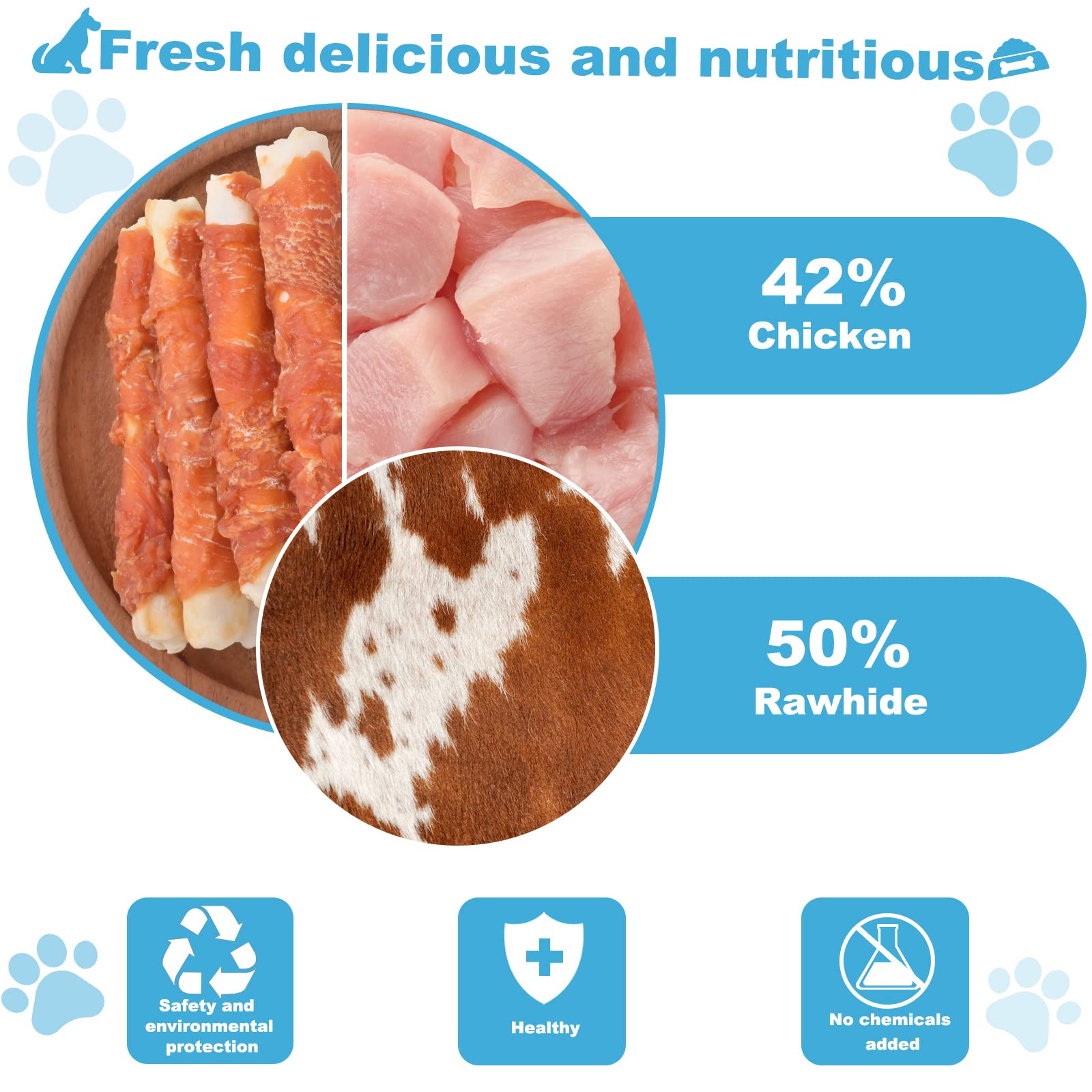 Pawant Dog Treats Chicken Wrapped Rawhide Rolls - Healthy Chews for Large Dogs, 0.5lb/227g