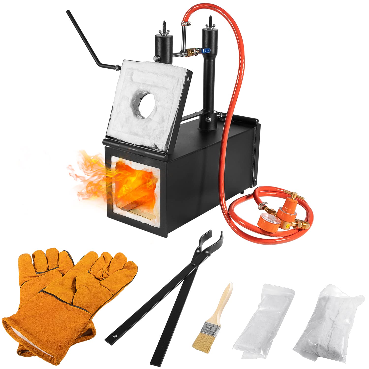 Portable Propane Gas Forge Double Burner 2700F/1482? Large Capacity Square Forging Furnace For Blacksmithing Farrier Knife Tool 