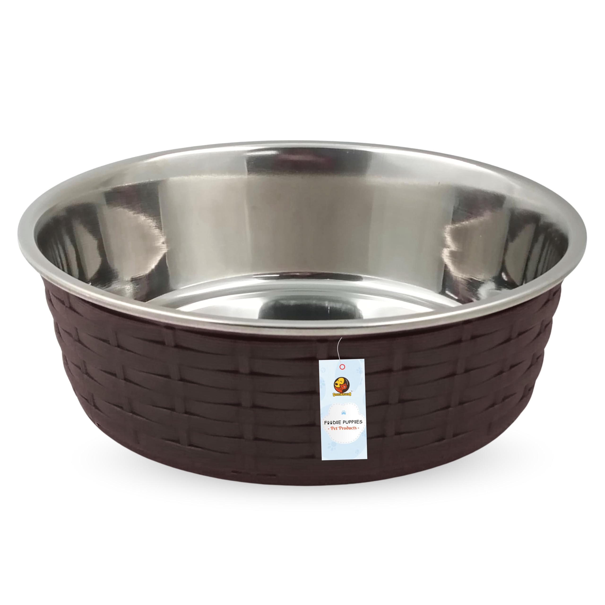 Foodie Puppies Stainless Steel Pet Feeding Woven Bowl  1500Ml (Choco  Large) For Medium To Large Dogs | Sturdy Base, Food/Wate