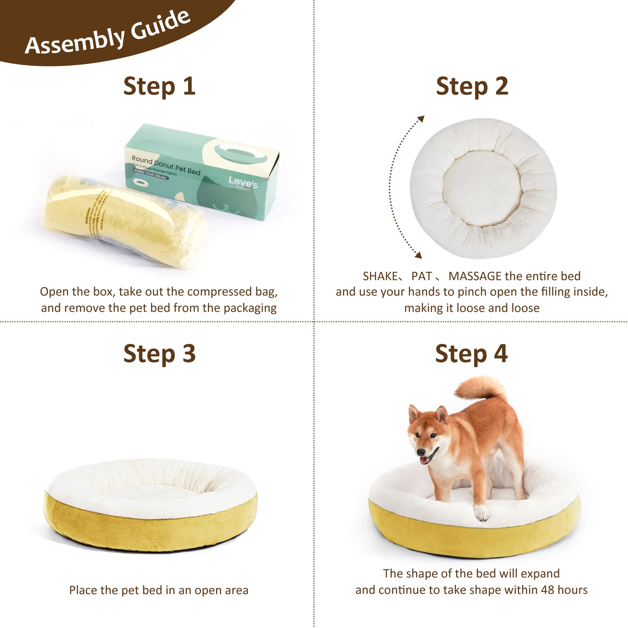 Love'S Cabin Donut Pet Bed Mat, 30In, Yellow, For Dogs, Soft, Durable, Anti-Slip, Water-Resistant, Washable