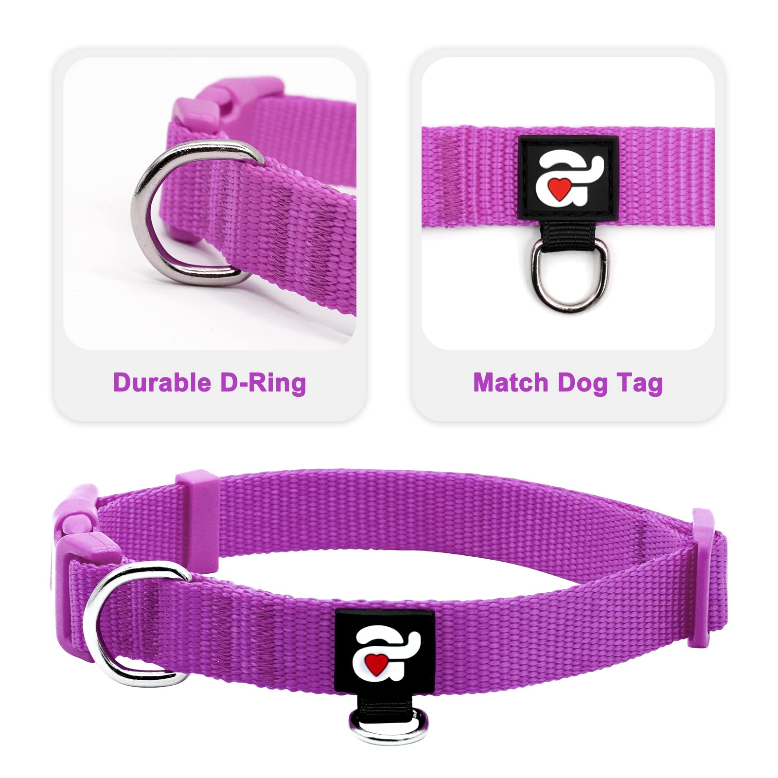 Azuza 3 Pack Dog Collars Comfortable And Adjustable Nylon Dog Collars For Medium Dogs, M (14-20Inch),Pink, Hot Pink And Purple