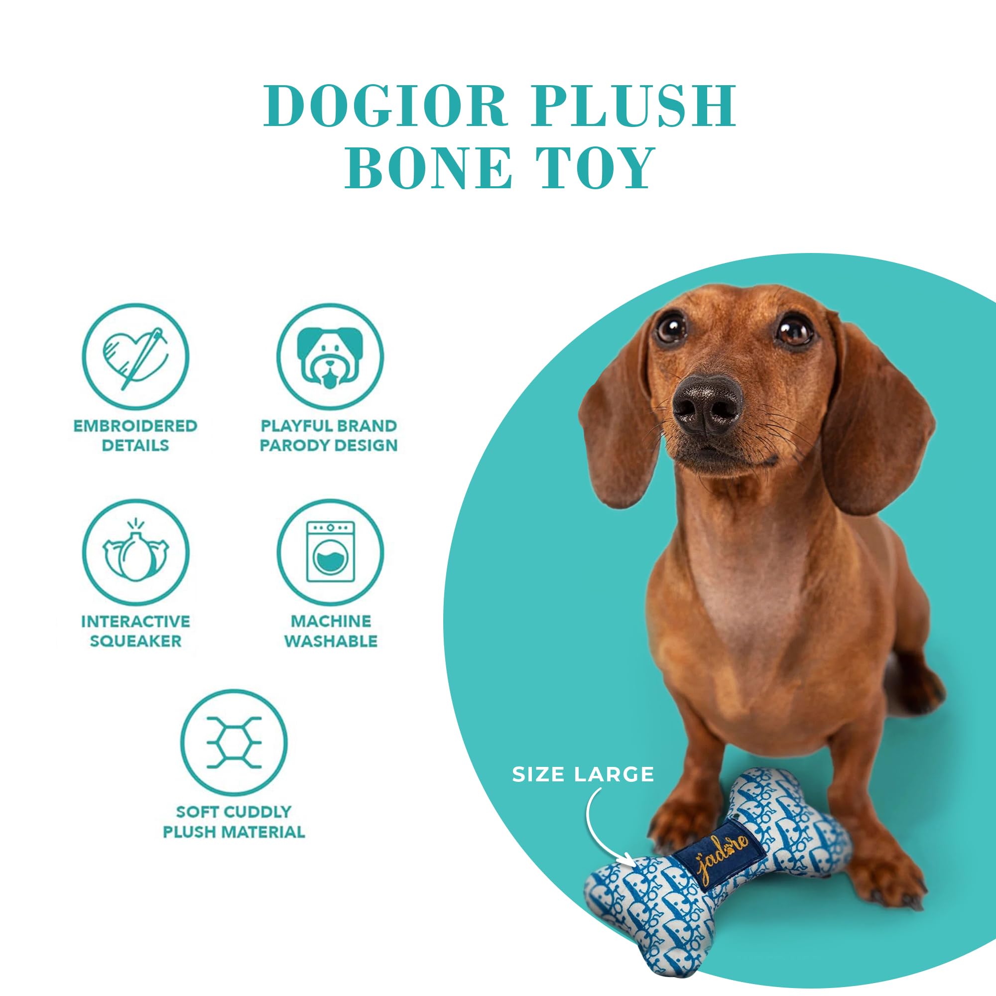 Haute Diggity Dog Dogior Bone, Plush Designer Dog Toys With Interactive Squeaker, Stimulating Pet Enrichment, Machine-Washable &