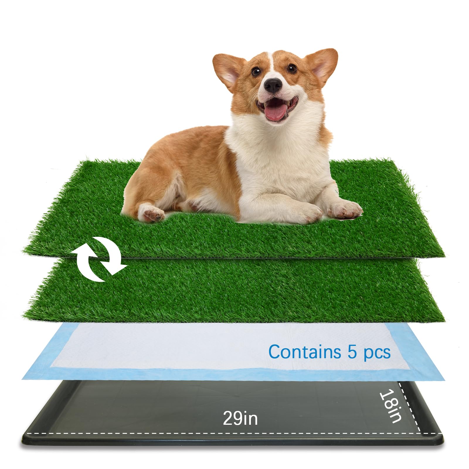 Oiyeefo Dog Grass Pad With Tray,29   X 18    Indoor Dog Potty With 2 Packs Replacement Artificial Fake Grass-5 Packs Disposable 