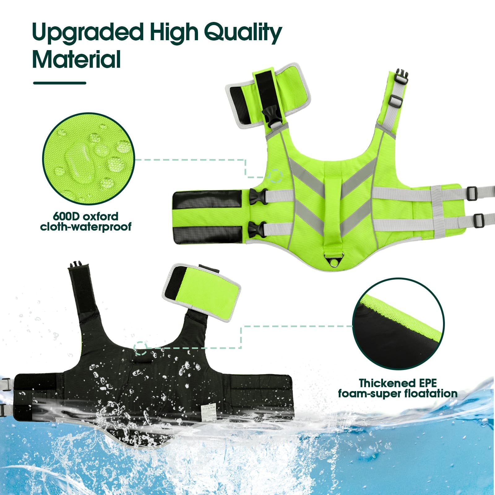 Kuoser Small Dog Life Jacket High Flotation, Reflective Dog Life Vest for Swimming Boating, Adjustable Small Dog lifejacket, Lig