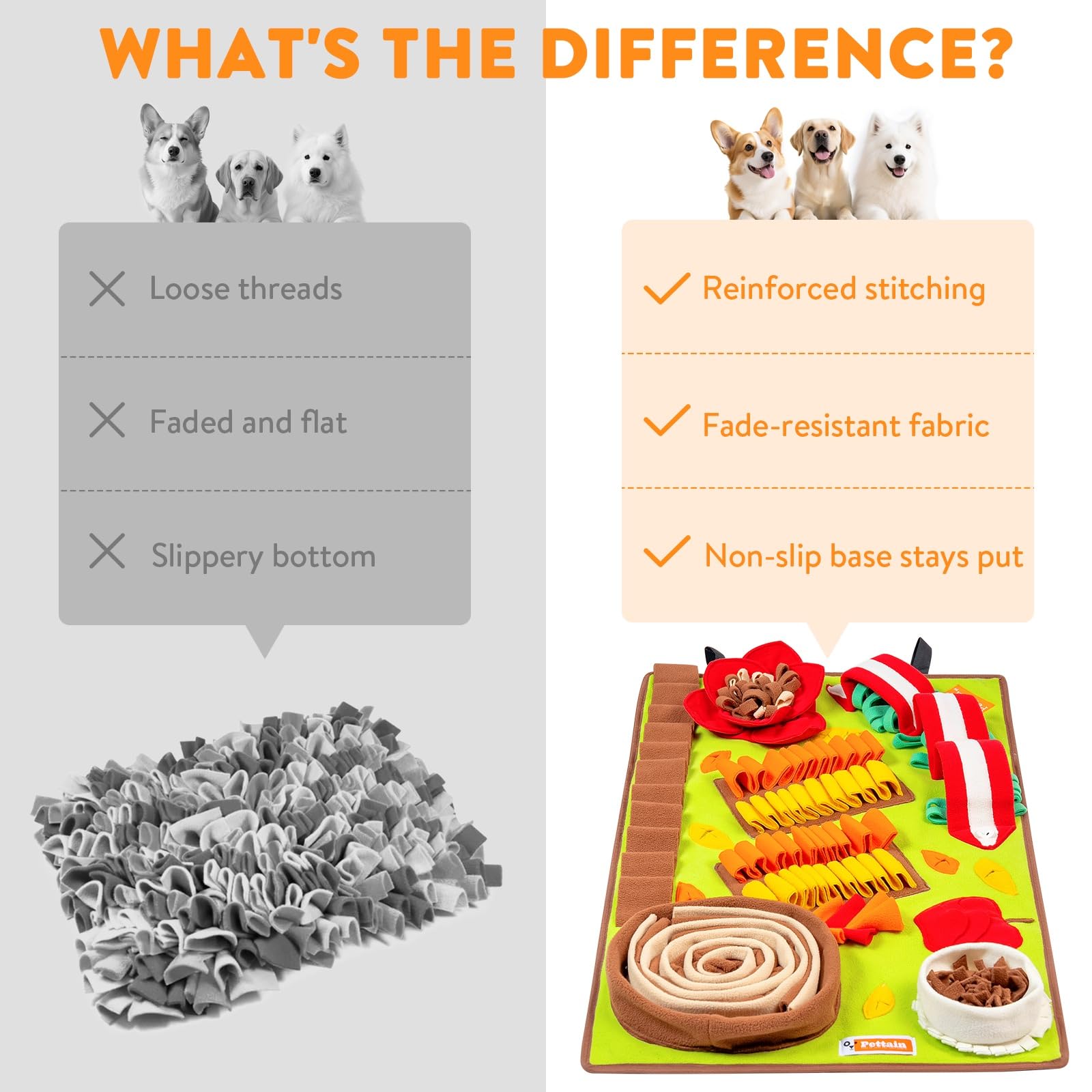 Pettain Snuffle Mat for Dogs - Interactive Dog Puzzle Toy for Mental Stimulation & Enrichment 32x20 Small & Large Breeds, Washab