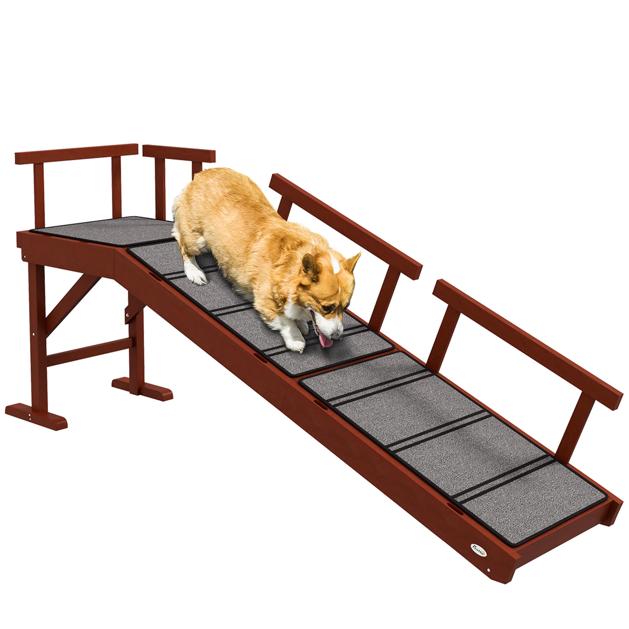 Pawhut Dog Ramp, Dog Stairs For Small, Medium & Large Dogs, Pet Ramp For Bed Or Couch With Removable Guardrails, Non-Slip Surfac