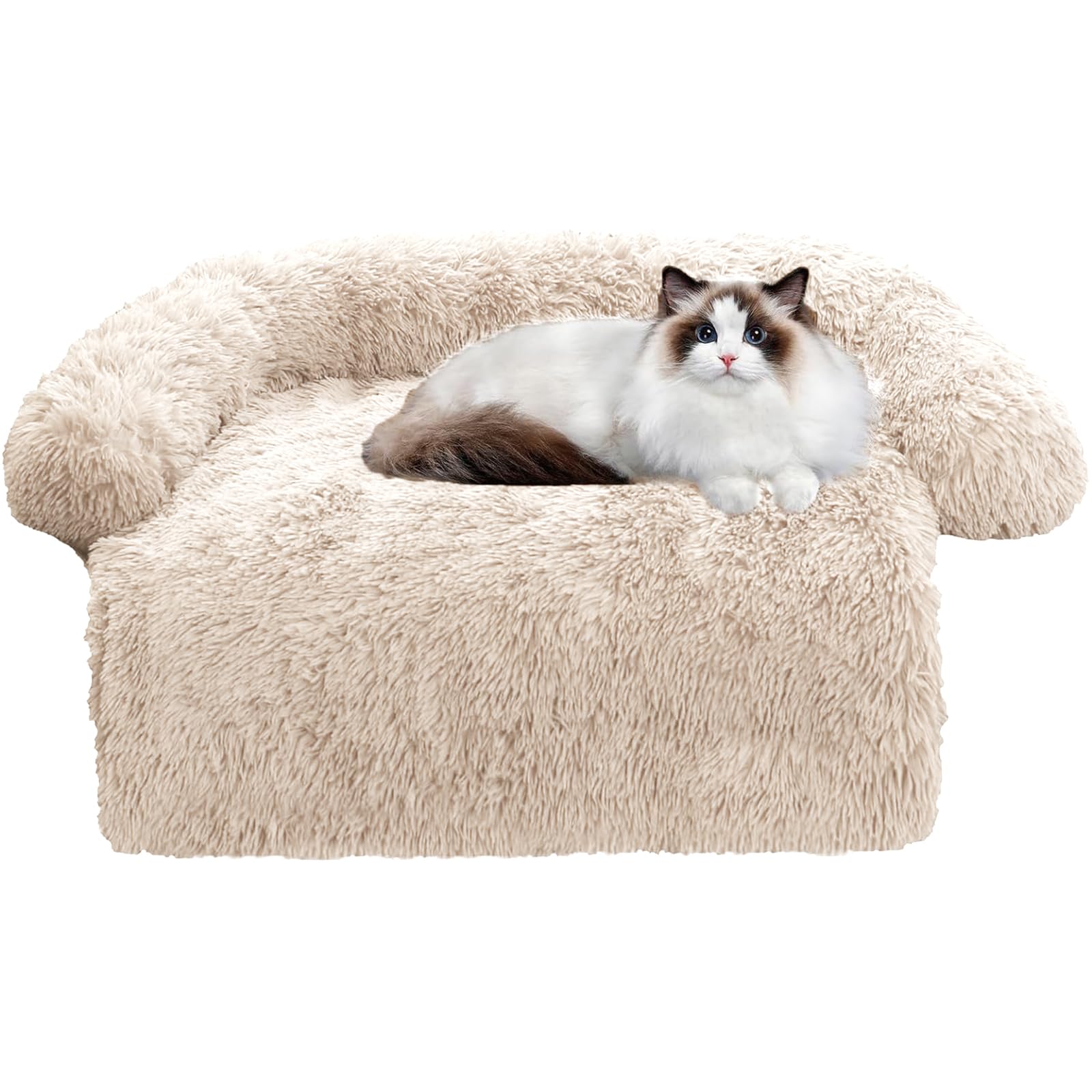 Calming Dog Bed Fluffy Plush Dog Mat For Furniture Protector With Removable Washable Cover For Large Medium Small Dogs And Cats (Xs(31“X23.5”X5), Camel)