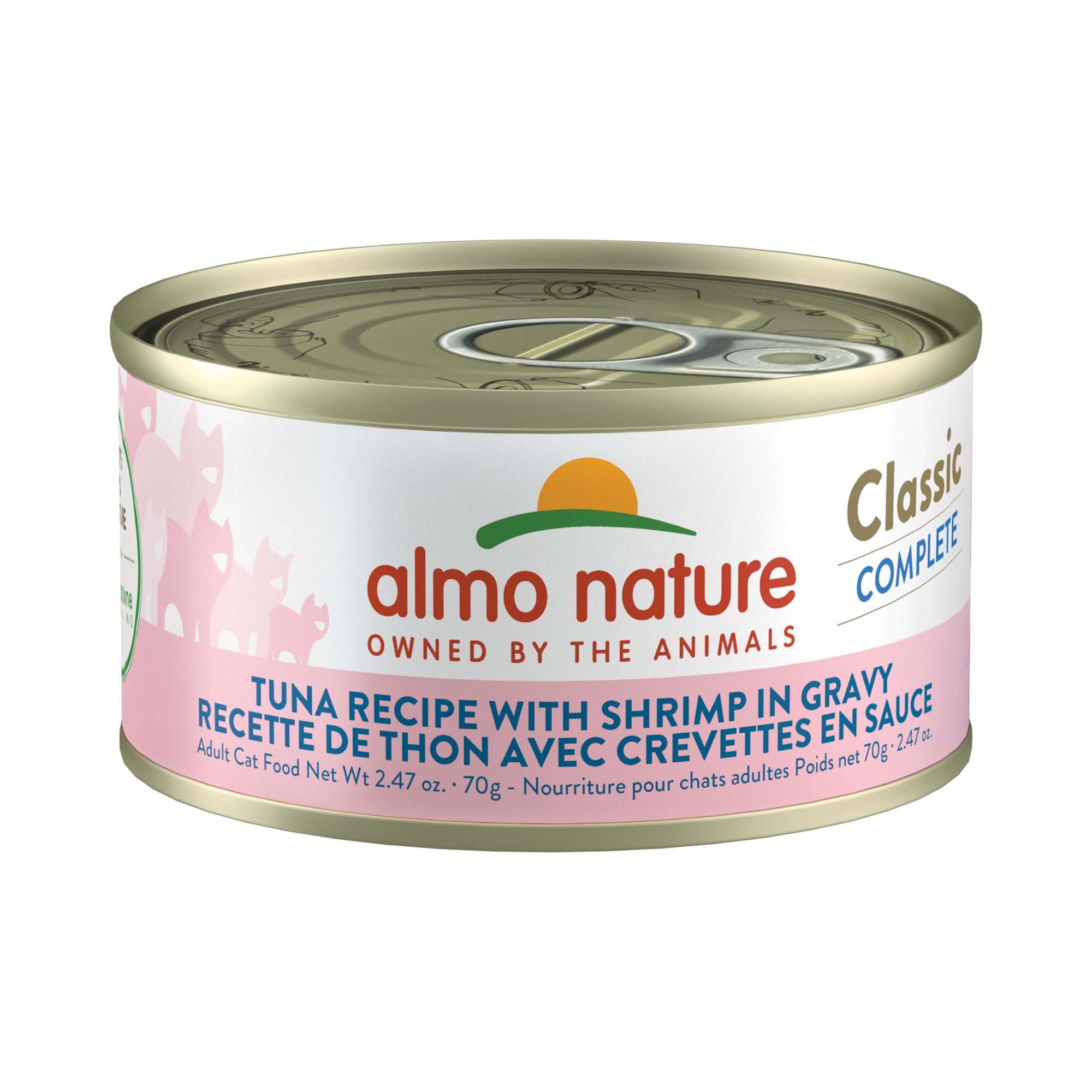 almo nature Classic Wet Cat Food, Tuna Recipe with Shrimp in Gravy, Grain Free, GMO Free, No Artificial Colors and Flavors, 2.47