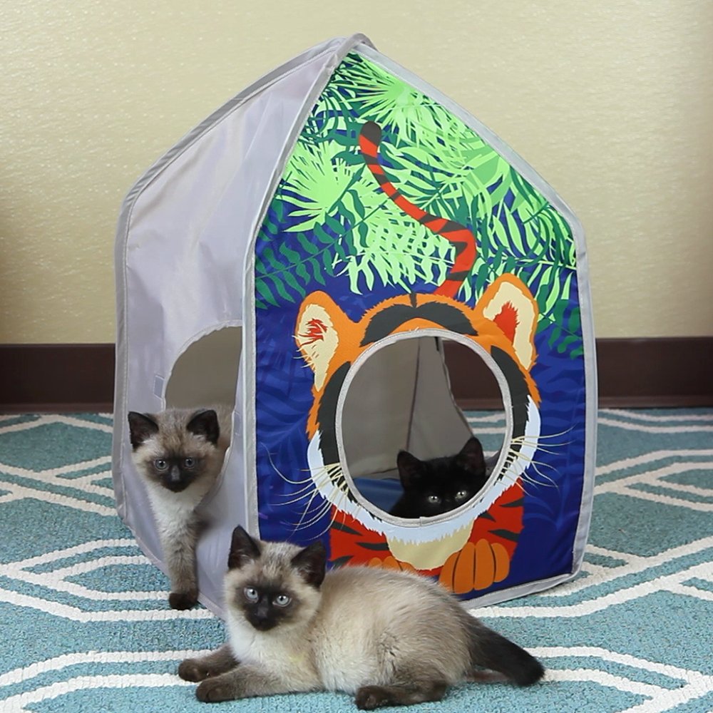 Kitty City Pop-Up Safari Hut Play House, Cat Cube, Play Kennel, Cat Bed, Jungle Cat House