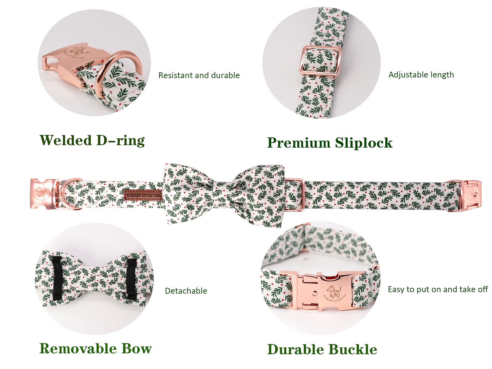 Elegant Little Tail Dog Collar With Bow, Soft And Comfy Bowtie Christmas Dog Collar, Adjustable Pet Gift Collars For X-Large Dogs