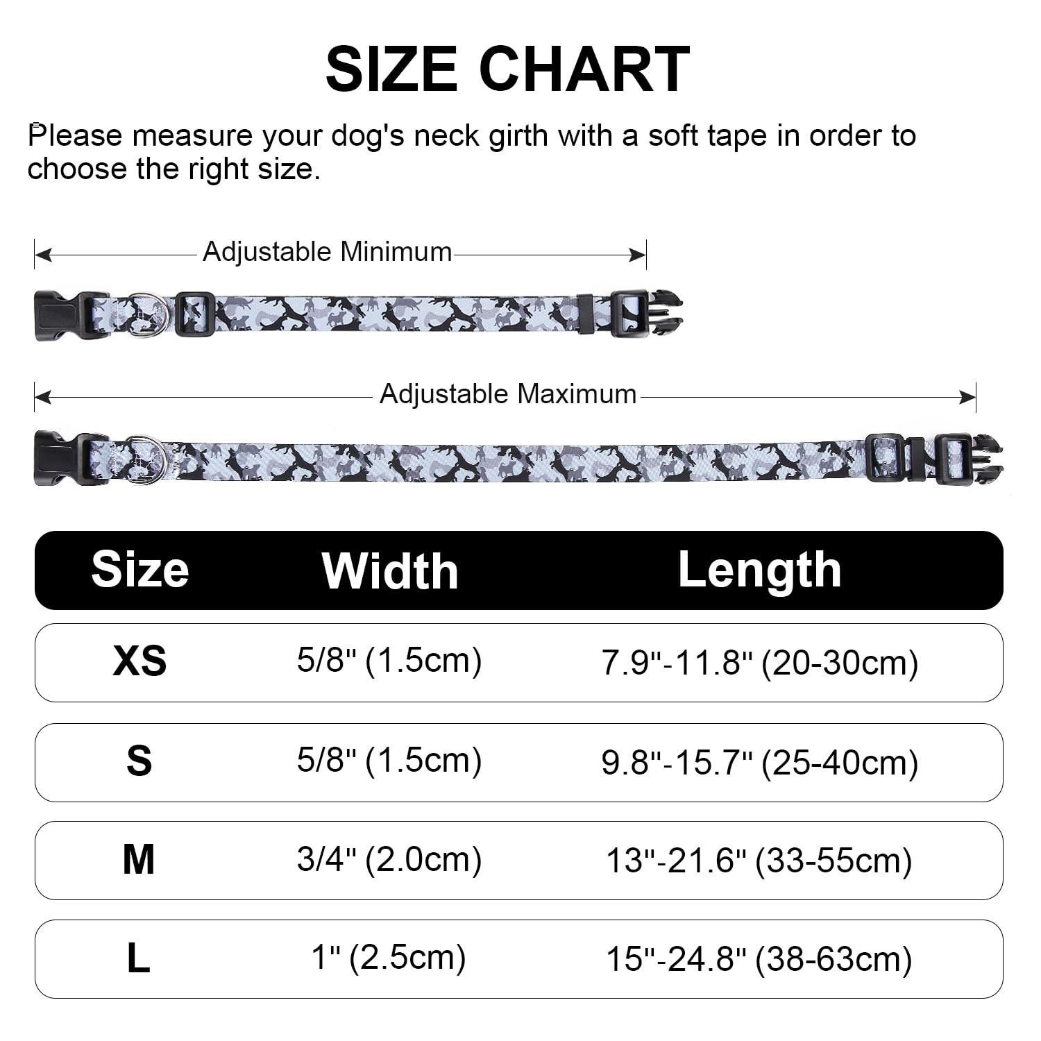 Mercano Adjustable Dog Collar - Special Design Patterns, Soft Nylon Comfortable Durable Pet Collar For Small Medium Large Dogs (S, Dog Camouflage Grey)