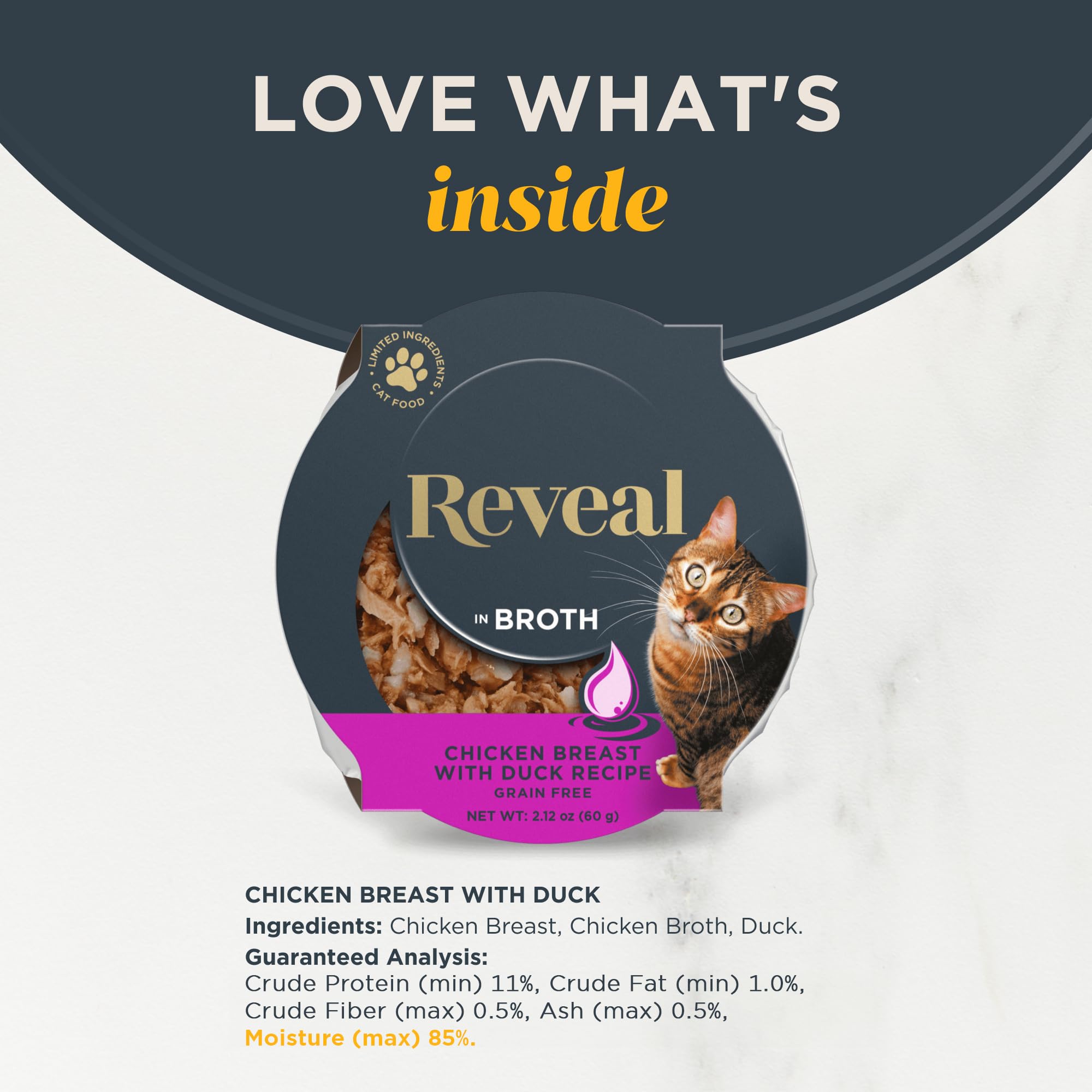 Reveal Natural Wet Cat Food, 18 Count, Grain Free, Limited Ingredient Cat Food Cups, Chicken with Duck in Broth, 2.12 oz Easy Pe