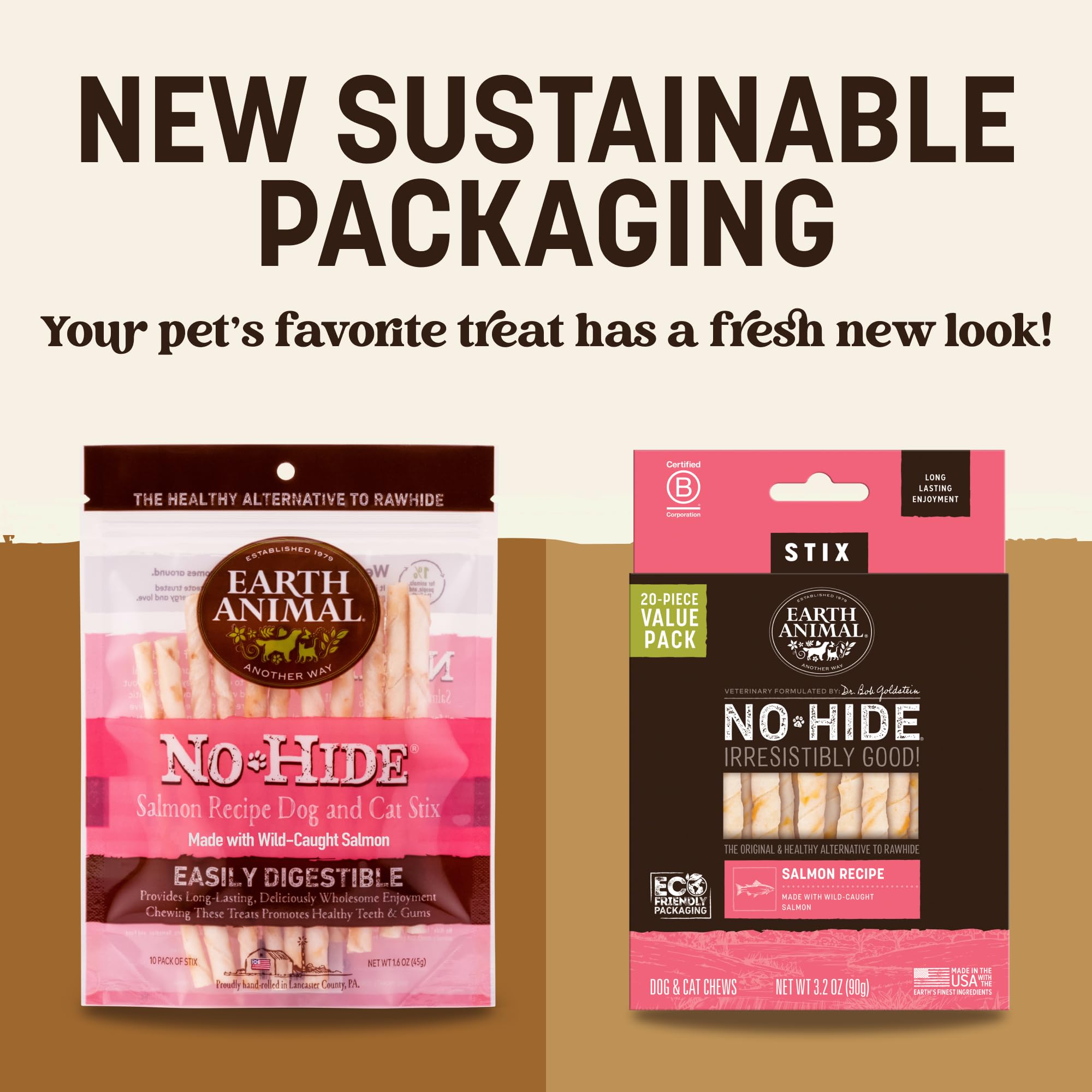 Earth Animal No Hide Stix - Long Lasting Rawhide Free Small Dog Chews Sticks, Salmon - 40 Count Extra Value Pack