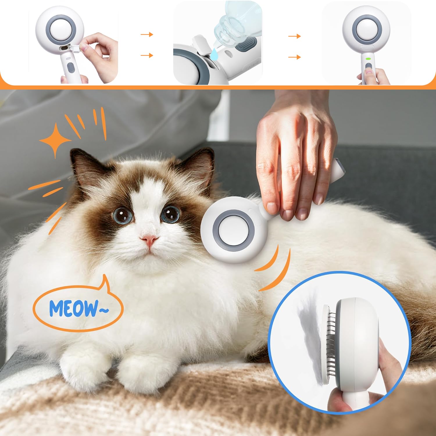Cat Steam Brush, 3 In 1 Comb For Shedding, One-Click Hair Removal Brush With Steam, 2025 New Spray Pet Grooming Brushes For Dogs
