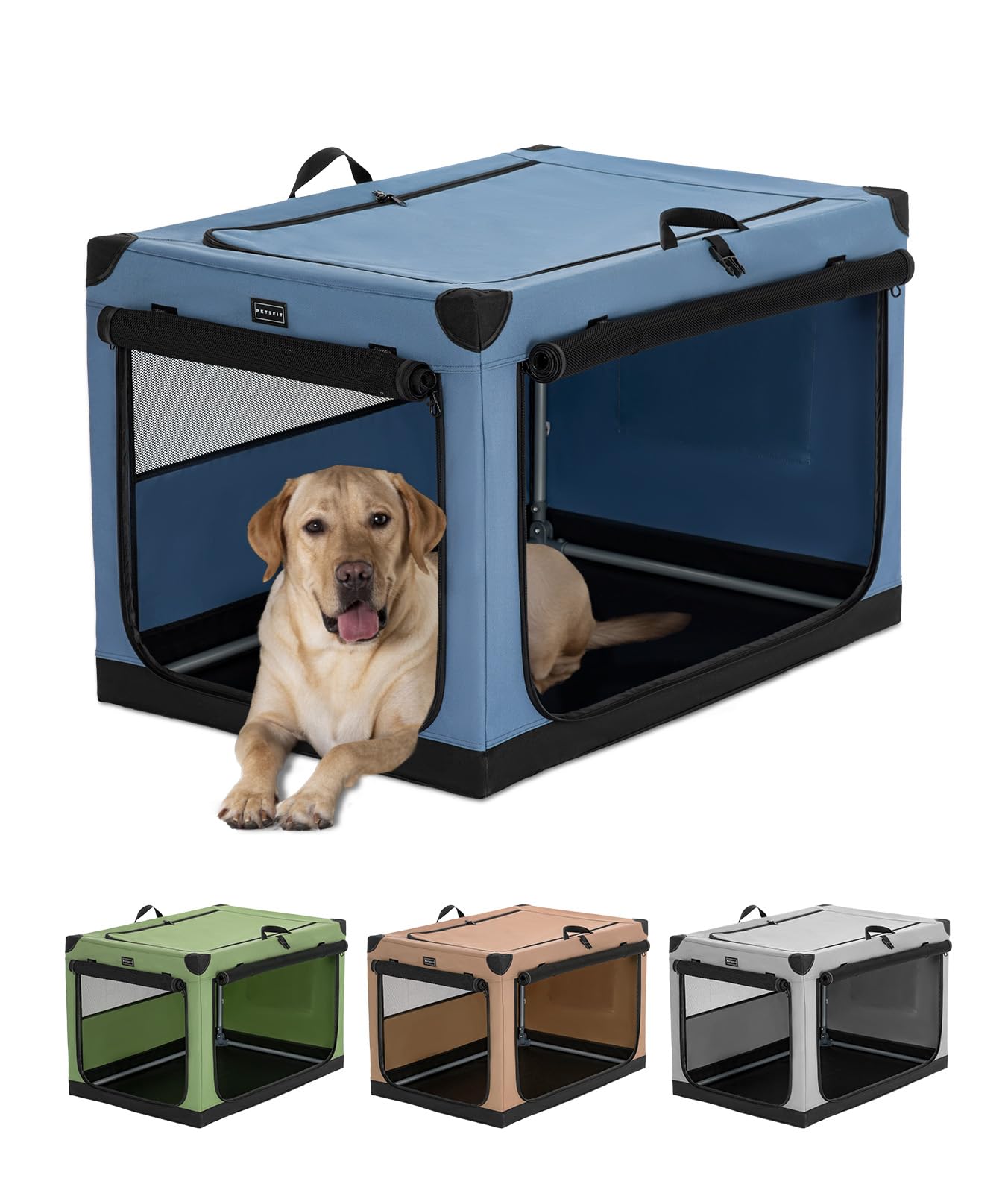 Petsfit 36 Inch Portable Dog Kennel, Adjustable Fabric Cover By Spiral Iron Pipe, Chew Proof 3 Door Design, Soft Collapsible Dog