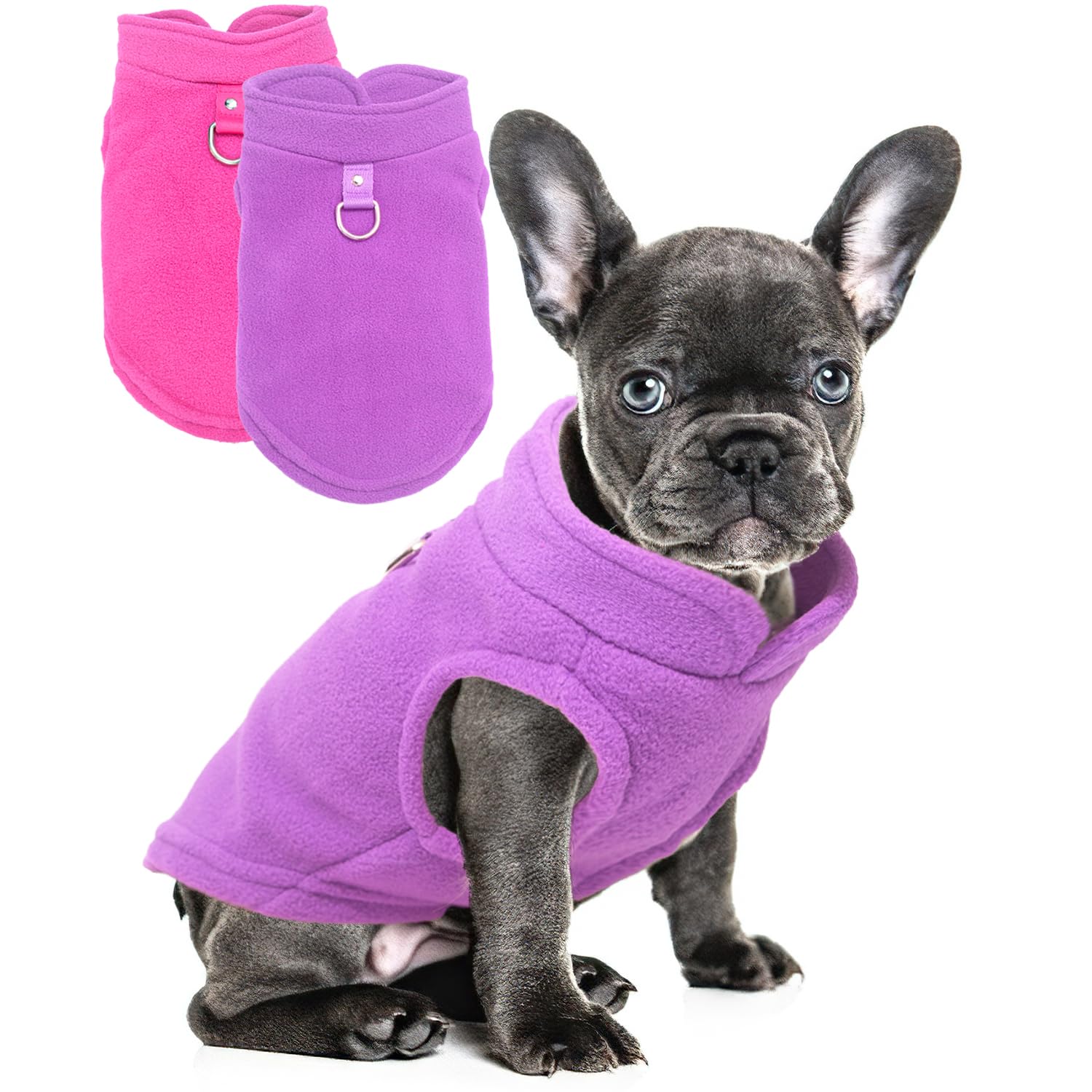 2 Pieces Fleece Dog Sweaters for Small Dogs Girl, with Leash Ring, Warm Pet Sweater Fall Winter Thick Clothes Coat for Chihuahua