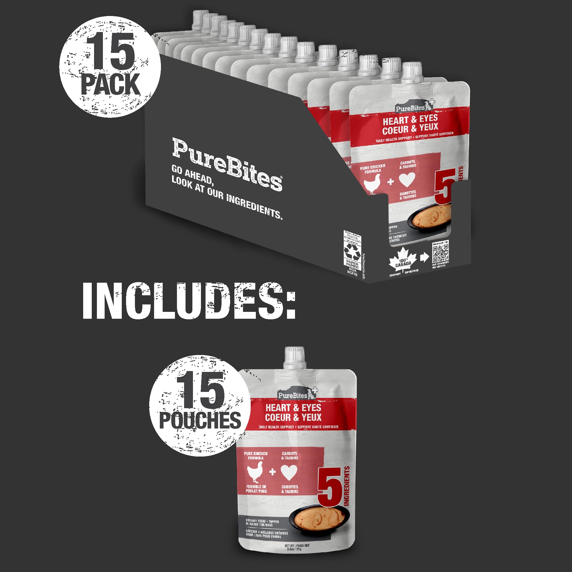 PureBites+ Heart & Eyes Squeezables for Dogs, only 5 Ingredients, case of 15