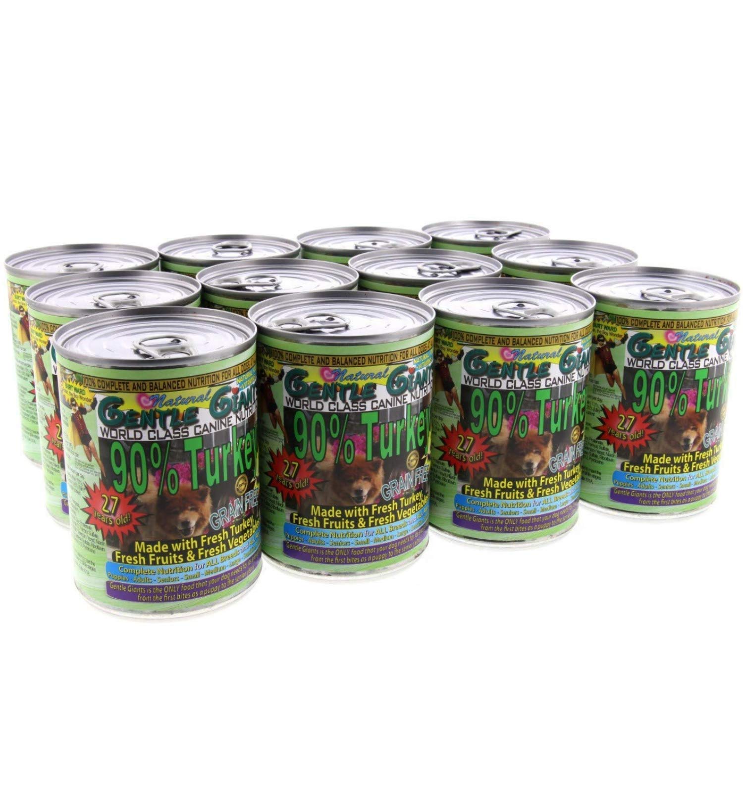 Gentle Giants All Natural Dog Food, 12 Pack - Canned Turkey Wet Dog Food with Grain-Free, Non GMO Ingredients - World Class Cani